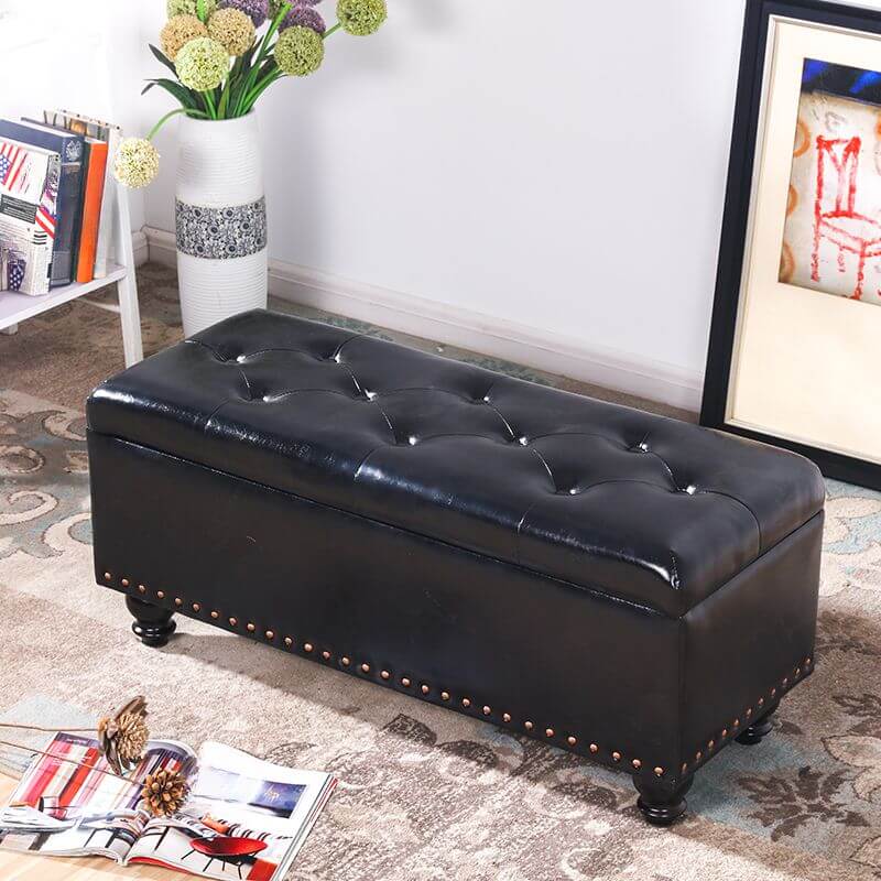 Water Resistant Stitch Tufted Upholstered Storage Ottoman with Nailhead Trim - Green/Peony/Butter Color, Modern Style with Legs - Perfect for Living Room, Bedroom & Home Office Organization