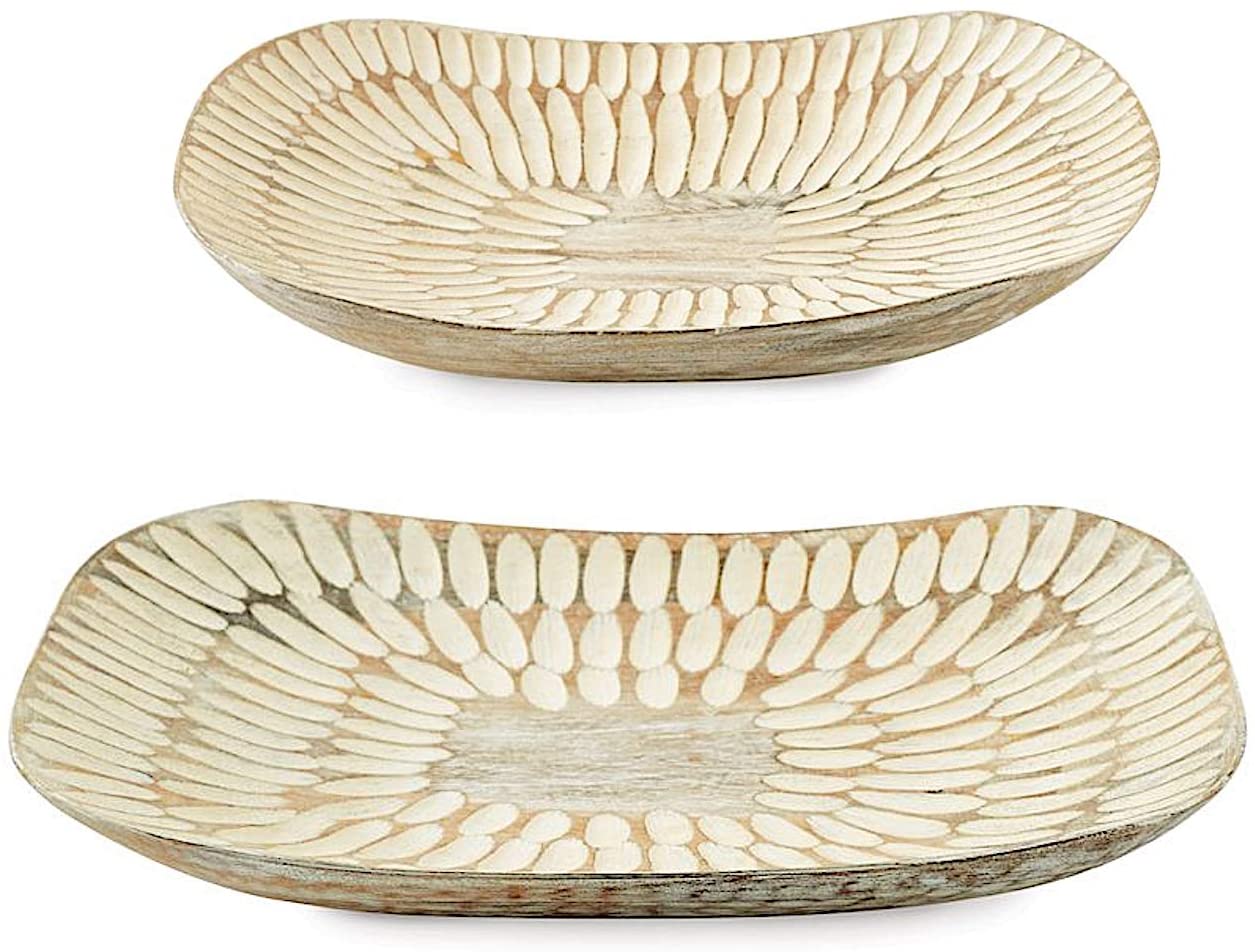Distressed Whitewashed Wood Platters Set of 2 - Rustic Farmhouse Serving Trays for Charcuterie, Cheese & Appetizers - Perfect for Dinner Parties & Holiday Entertaining
