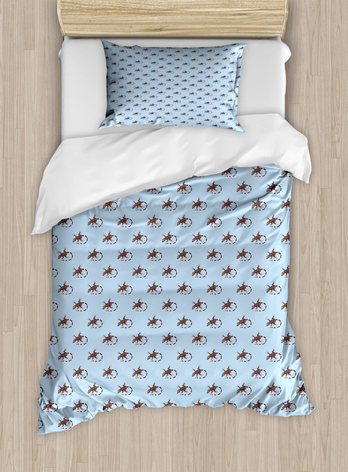 Ambesonne Gecko Duvet Cover Set - Twin Size 2-Piece Bedding with Lizard Wildlife Pattern, Pale Blue & Brown - Perfect for Kids' Rooms, Dorm Decor, and Reptile Lover Gifts