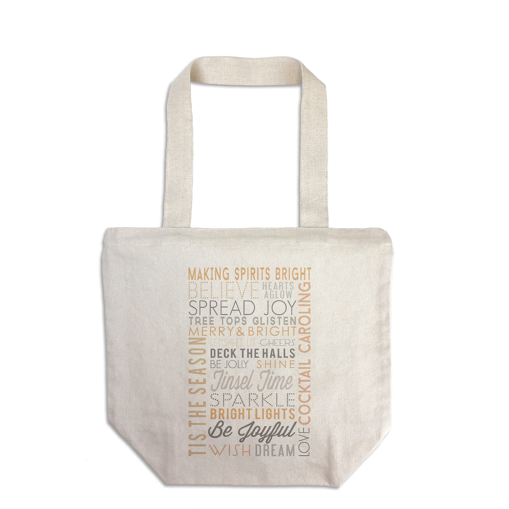 Lantern Press Making Spirits Bright Typography Tote Bag - 100% Cotton Canvas Reusable Shopping Bag for Groceries, Beach & Holiday Gifts