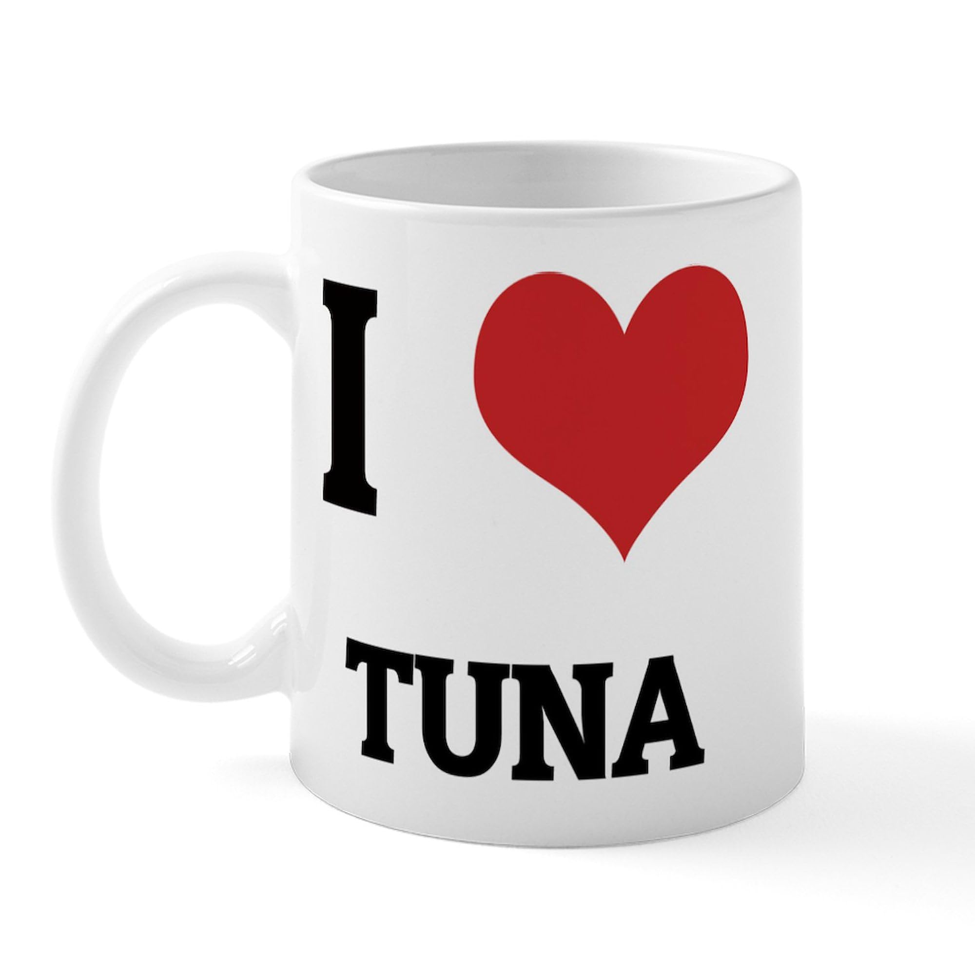 I Love Tuna Ceramic Coffee Mug 11 oz (325 ml) - Funny Cat Lover Gift, Perfect for Tea, Hot Chocolate & Office Use