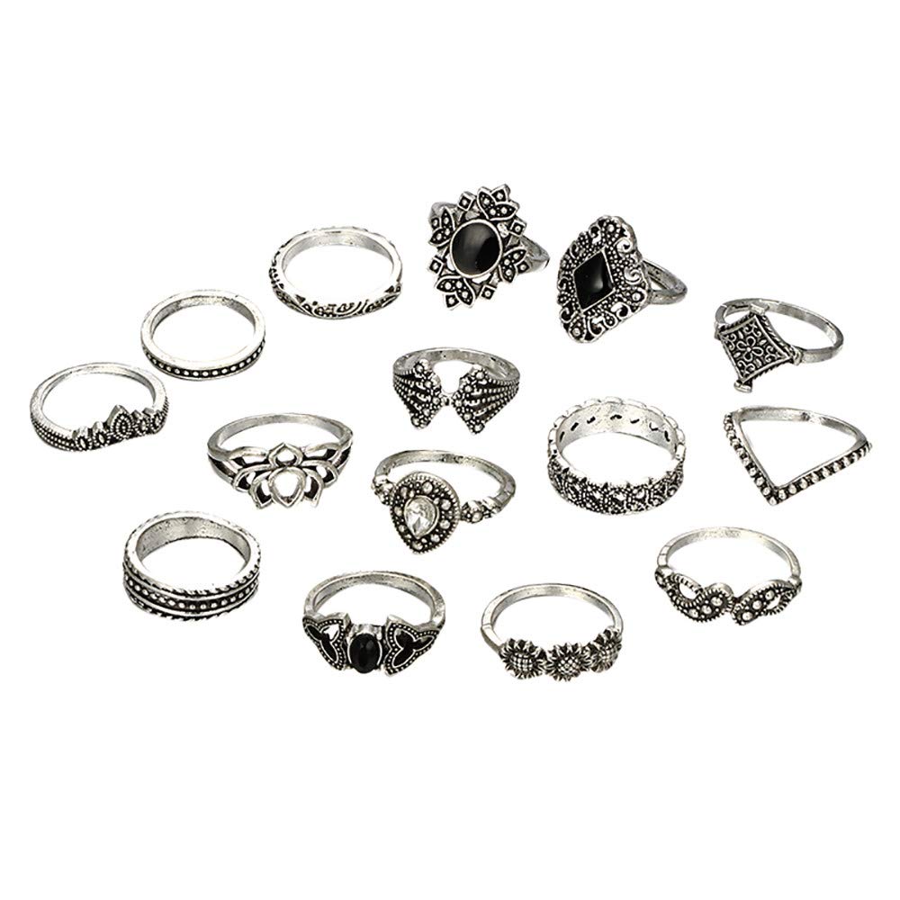 Trendy Stackable Boho Chunky Rings for Men & Women - 15pcs Bohemian Blue Silver Vintage Jewelry Set | Perfect for Christmas, Birthday Gifts & Party Accessories | Great for Layering, Everyday Wear & Festival Outfits