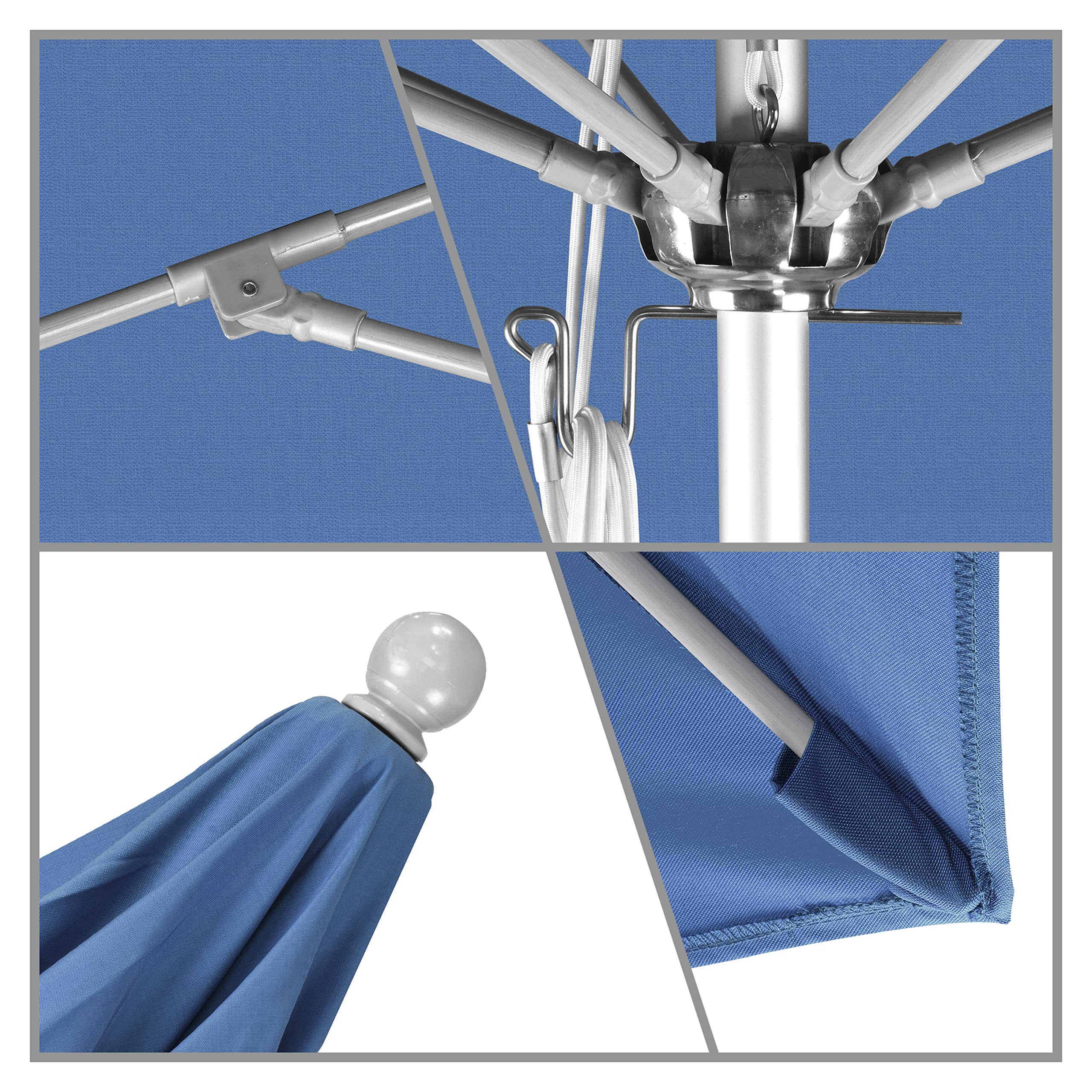 California Umbrella 11' Round Venture Series Commercial Grade Patio Umbrella with Pulley Lift System - Silver Frame & Frost Blue Olefin Canopy for Outdoor Dining, Poolside, and Backyard Relaxation