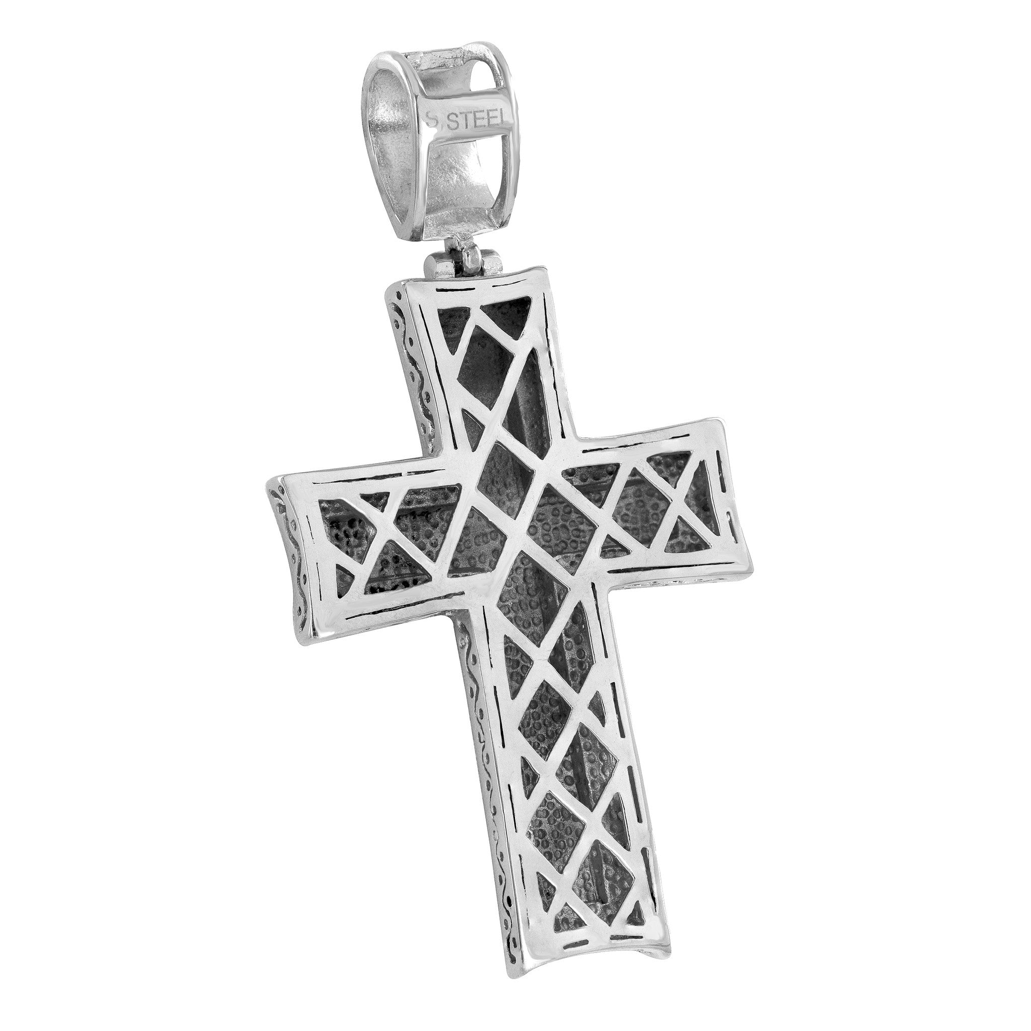 Stainless Steel White Cross Pendant for Men with Simulated Diamonds - Customizable Religious Jewelry Gift for Baptism, Confirmation & Everyday Wear