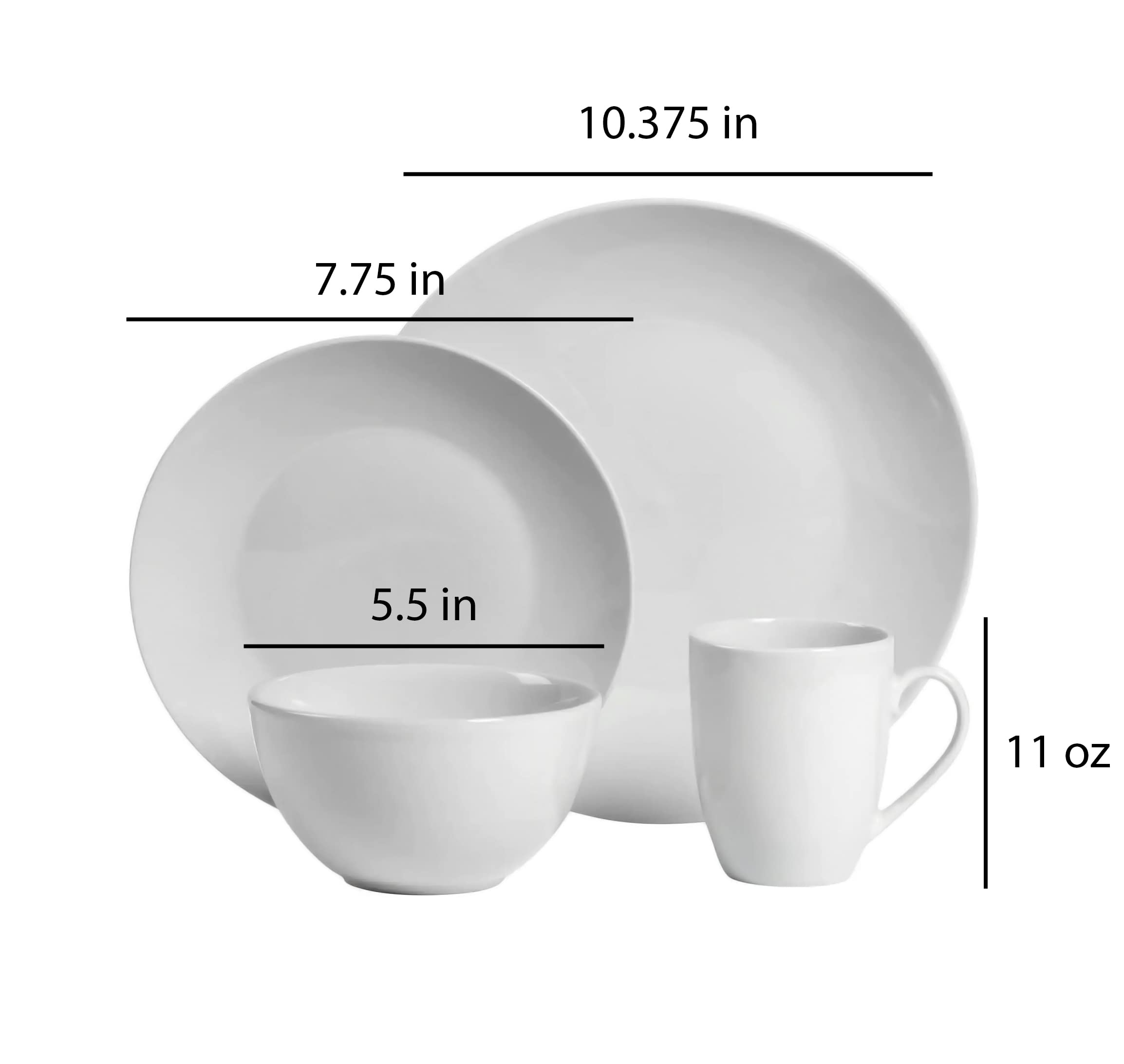 Premium White Ceramic Dinnerware Set - 16 Piece Porcelain Plates, Bowls & Mugs for Everyday Dining, Entertaining & Restaurant Use