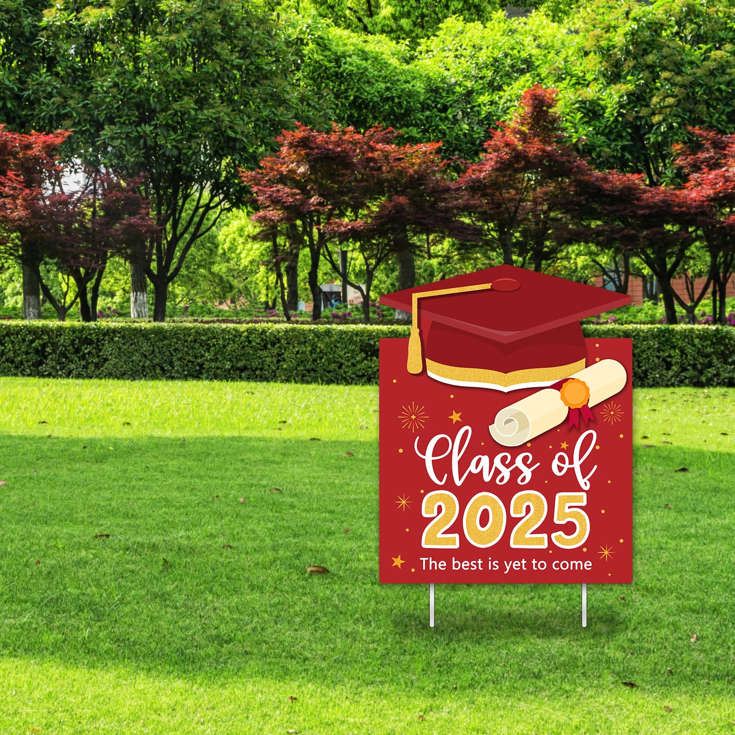 2025 Graduation Yard Sign - Outdoor Lawn Decoration for Class of 2025 - Durable Red Graduation Sign - Perfect for Backyard Celebrations & Photo Backdrops
