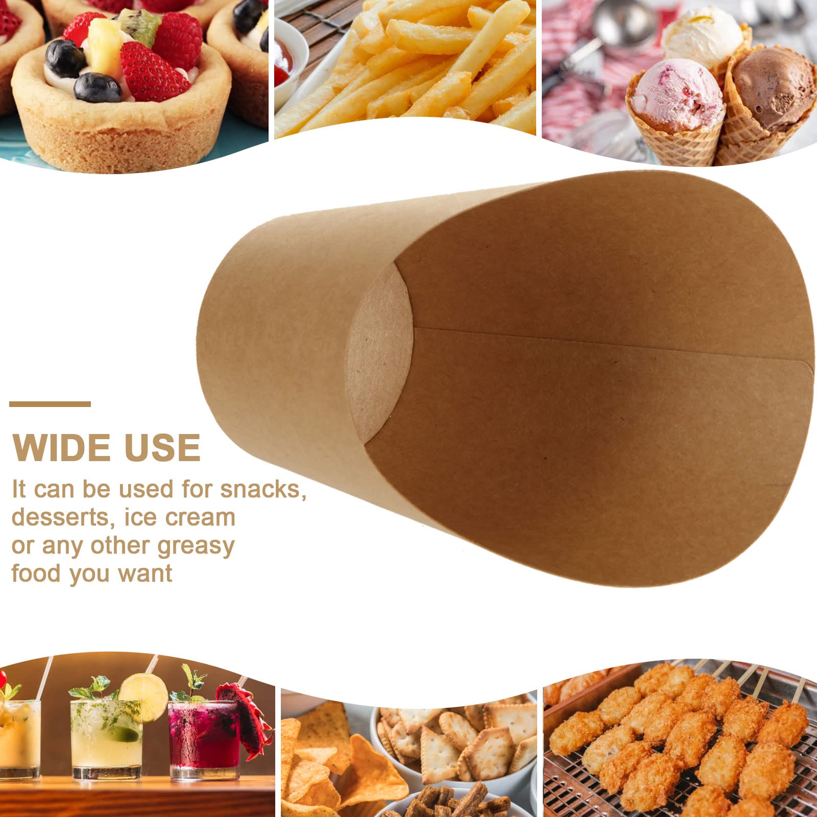 100 Pcs 12oz Disposable French Fry Holders & Charcuterie Cups - Kraft Paper Snack Containers for Fries, Popcorn, Ice Cream, Desserts | Perfect for Parties, Movie Nights & Fast Food Restaurants