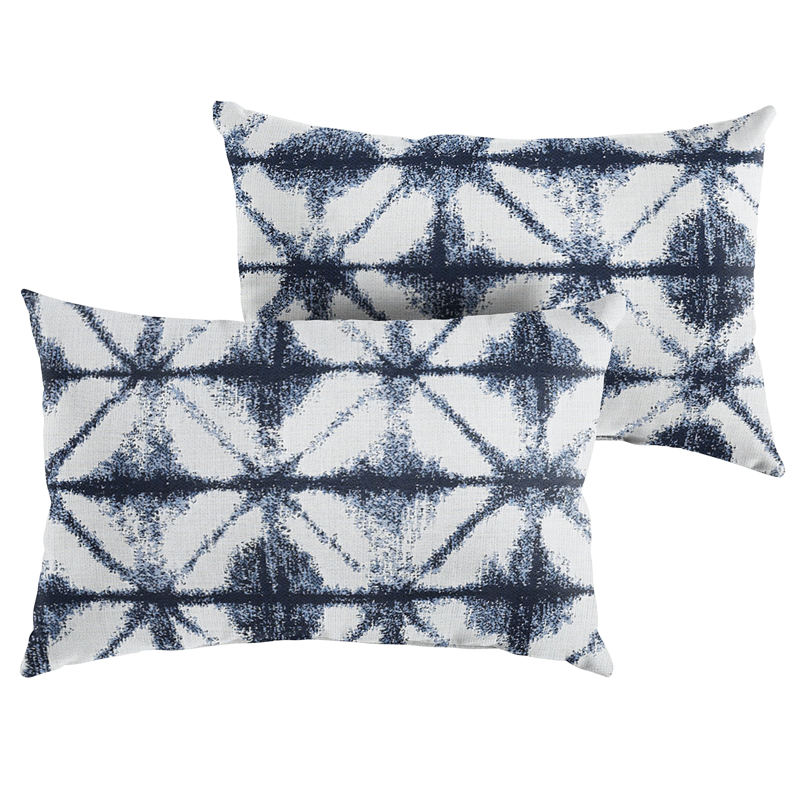 Sorra Home Indoor Outdoor Sunbrella Lumbar Pillows - Set of 2 (12x18 Inches) Navy Blue & White - Waterproof & Fade Resistant Cushions for Patio, Poolside, Sofa & Bed Decor