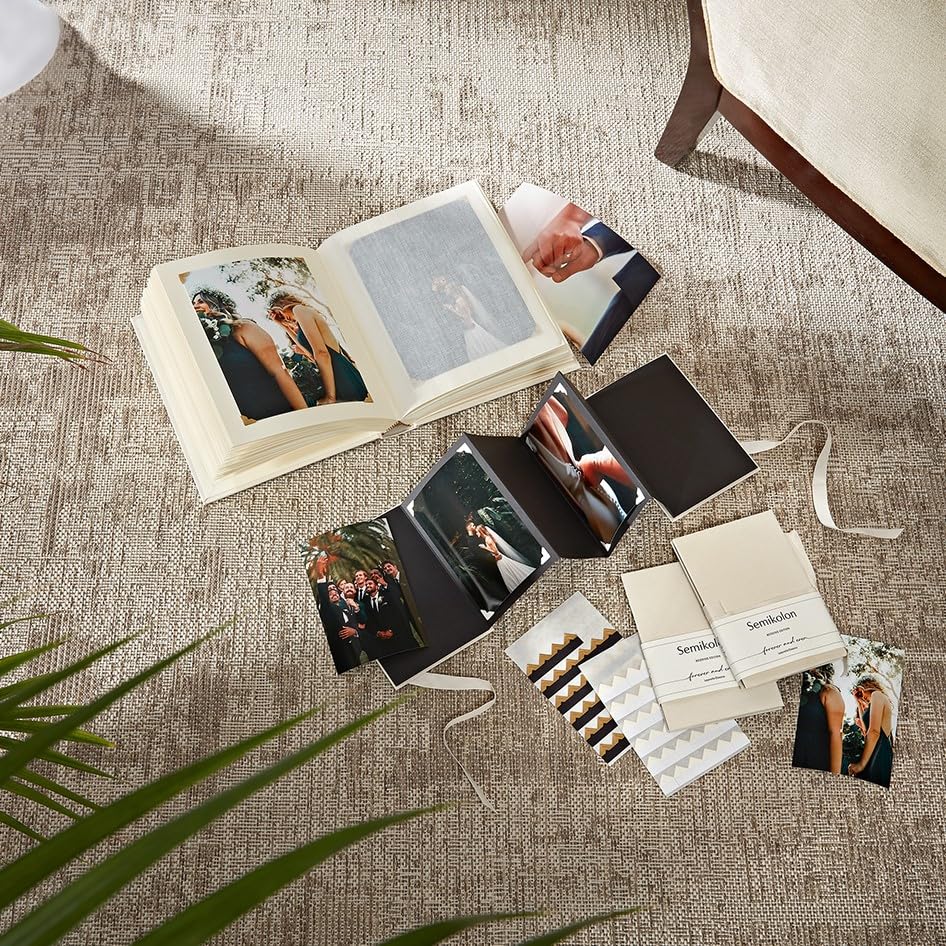 Semikolon Classic Medium Chamois Wedding Photo Album - 80 Sheets Cream White Pages, 21.6 x 25.5 cm - Elegant Wedding Guest Book, Anniversary Memory Book, Bridal Shower Gift for Couples - Perfect for Preserving Wedding Photos, Baby Photos & Family Memories