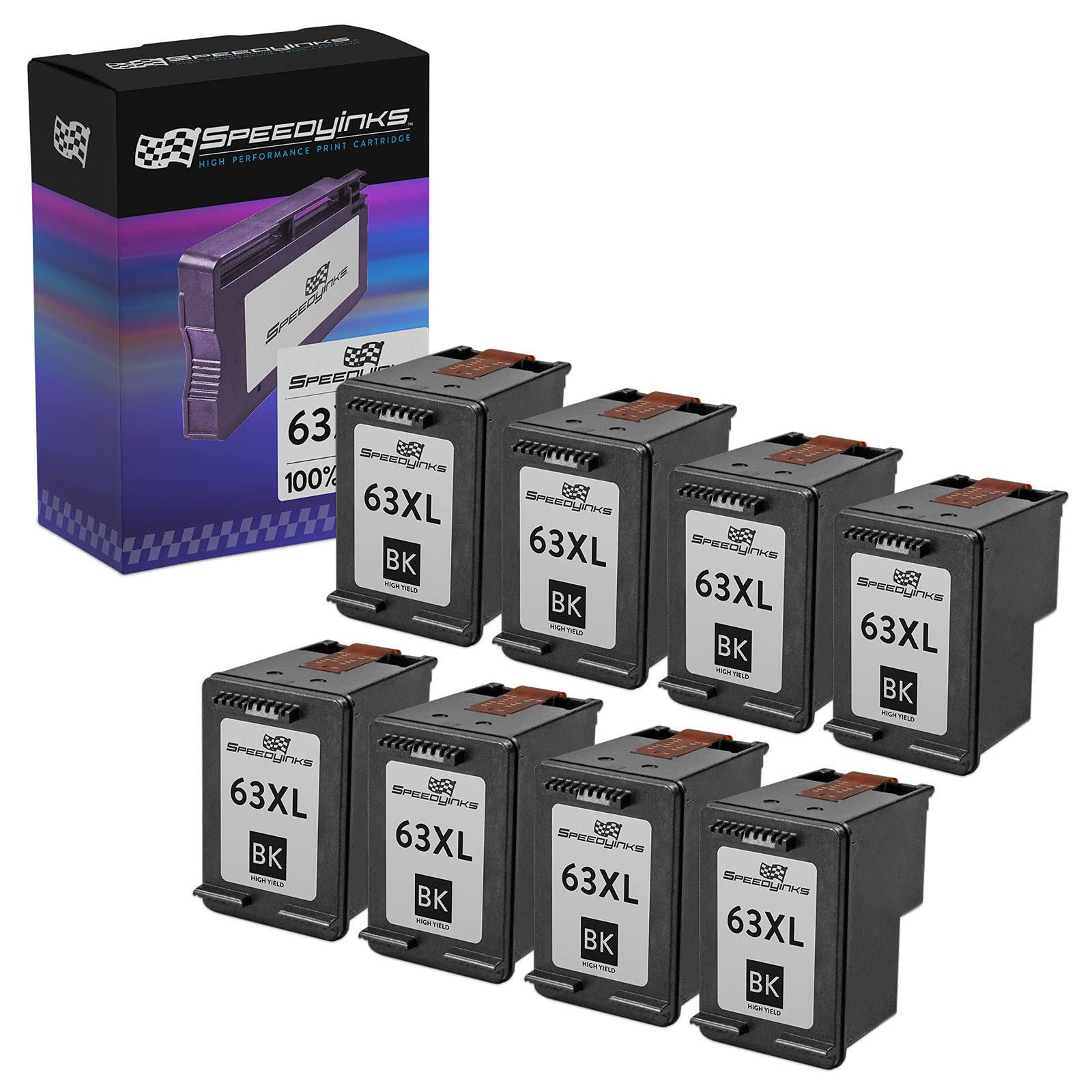 High-Yield HP 63XL F6U64AN Compatible Ink Cartridges (8-Pack, Black) - Replacement for HP DeskJet 2130, Envy 4520, OfficeJet 3830, Deskjet 3632/2132/3631 - Perfect for Home Printing, Office Documents & School Projects