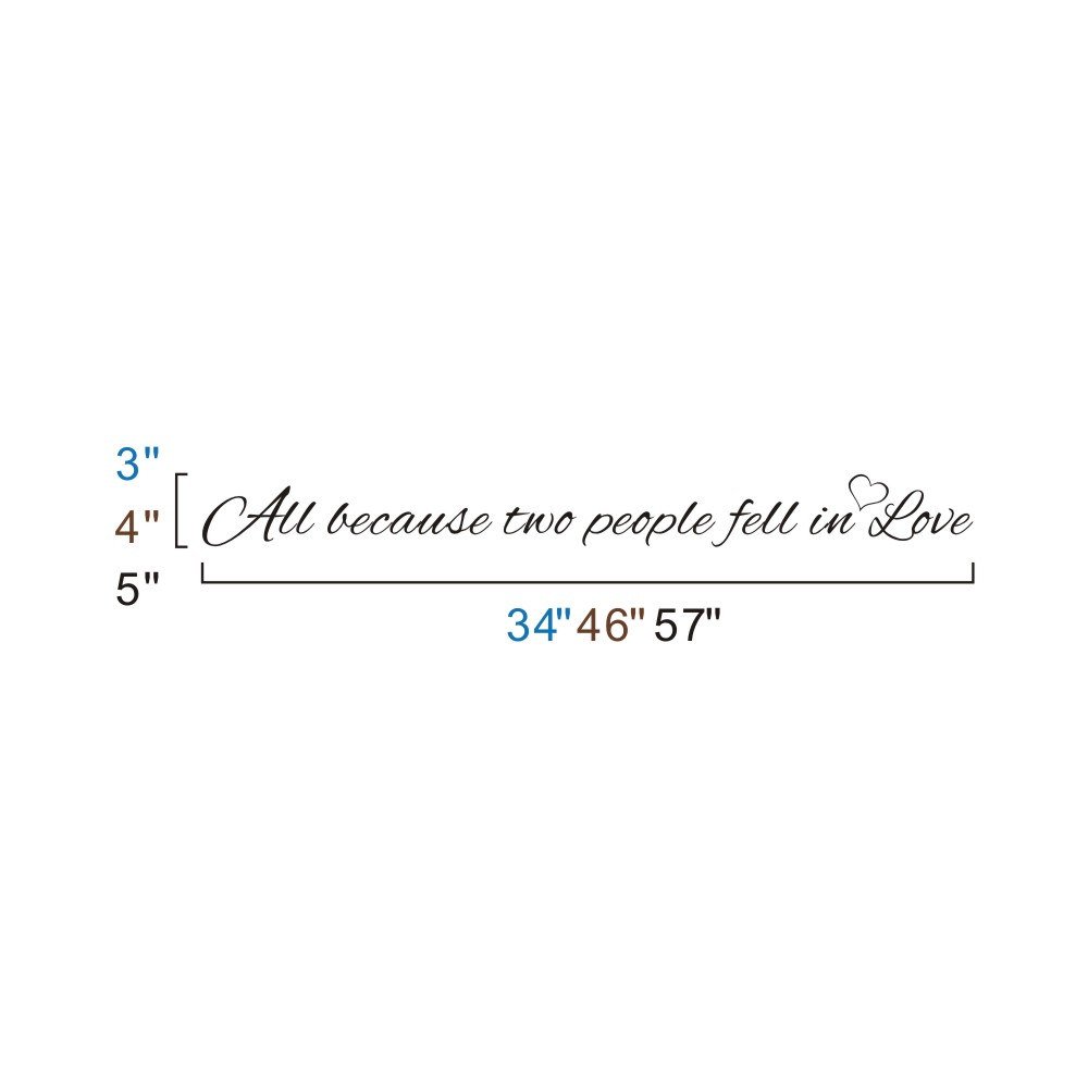 GECKOO Custom Wedding Decor Wall Decal - 'All Because Two People Fell in Love' Quote Sticker for Bedroom, Nursery & Kids Room - Medium Size Headboard Art Mural - Perfect for Romantic Home Decor & Nursery Wall Design