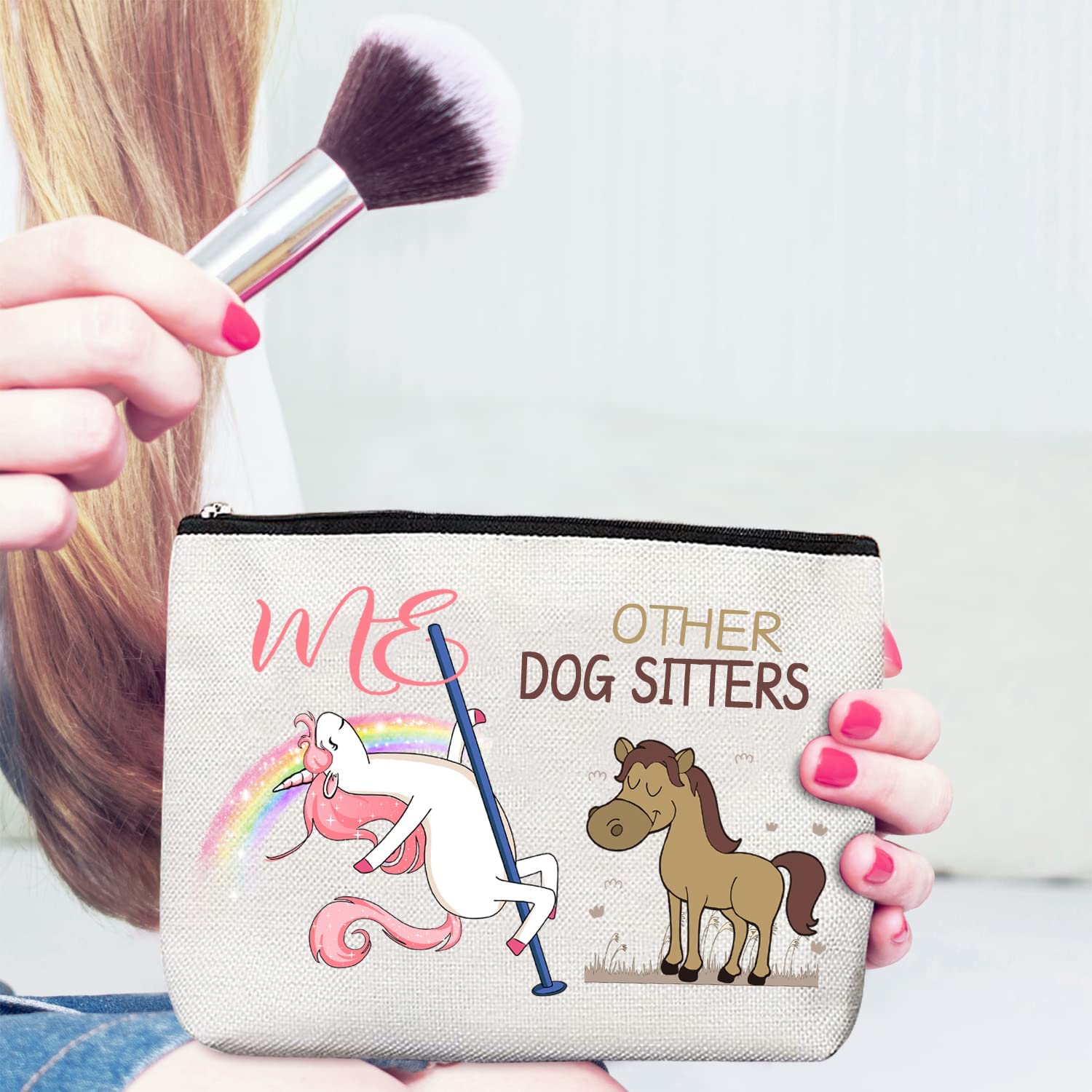 Dog Sitter Gift Set - Cute Zipper Makeup Bag, Travel Toiletry Pouch & Compact Mirror | Perfect Thank You Gift for Pet Caregivers | Great for Dog Walking, Pet Sitting & Grooming Professionals