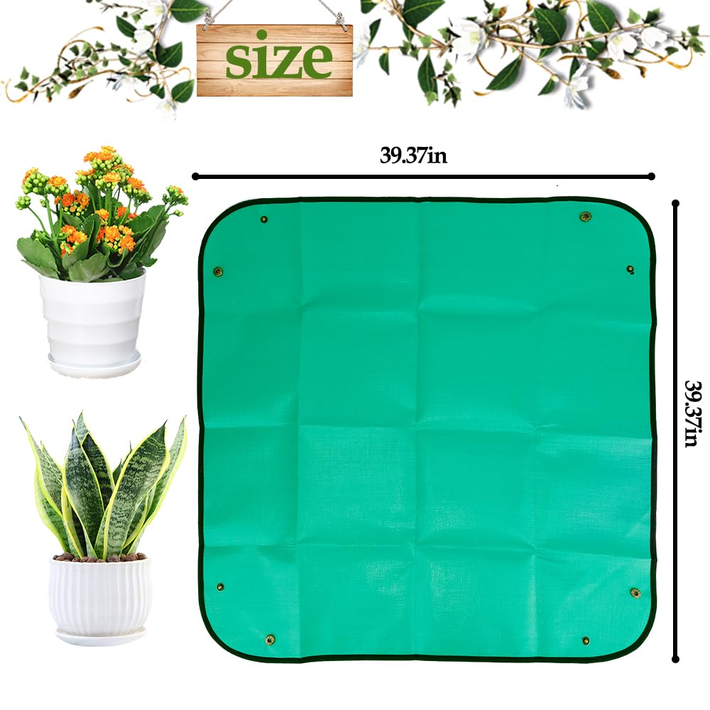 Large 39.37x39.37 Inch Green Repotting Mat - Indoor Gardening Essential Tool Set with Hand Tools | Perfect Plant Accessories for Women Gardeners | Ideal for Potting Plants, Transplanting & Home Gardening Projects