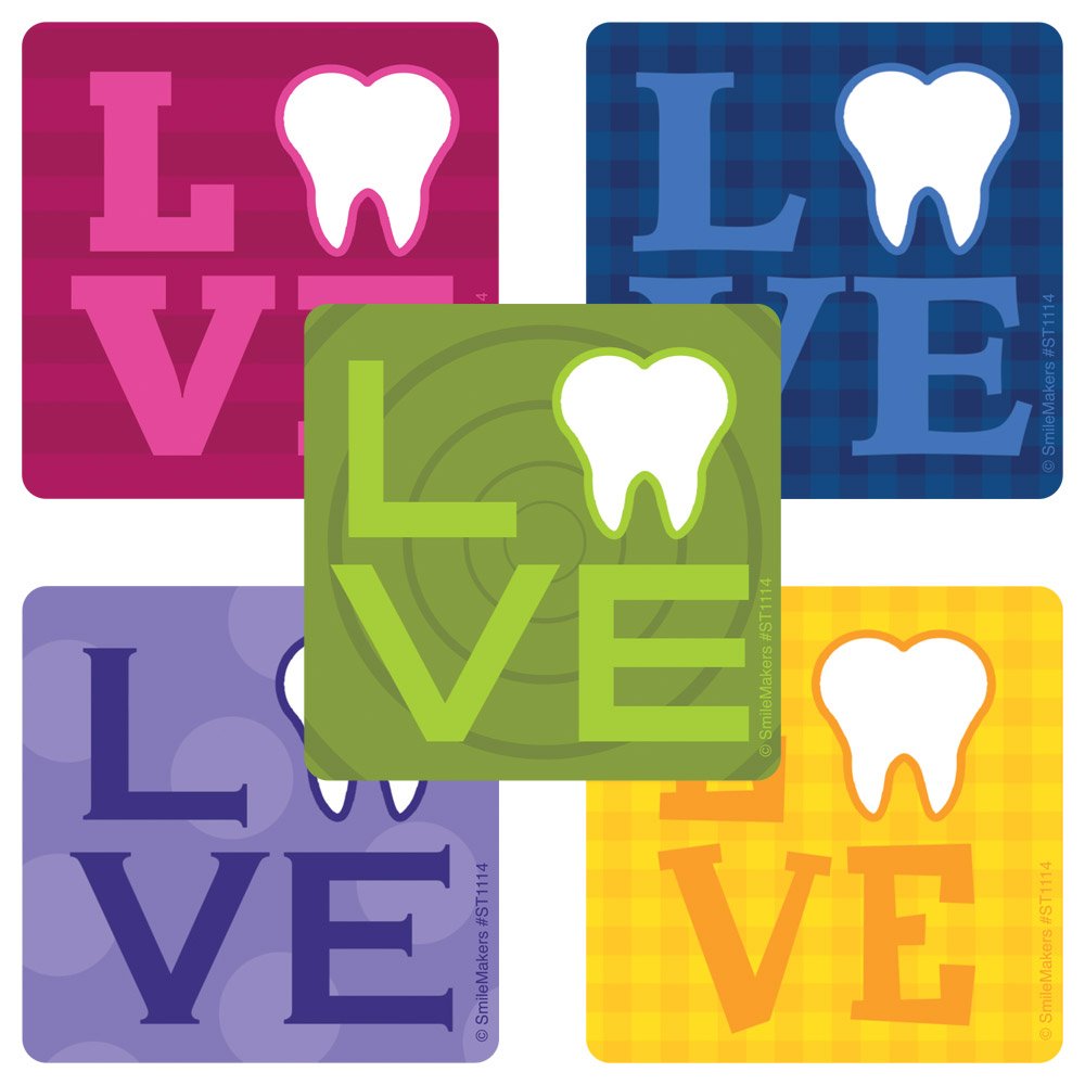 SmileMakers Dental Love Stickers - 100 Pack Fun Rewards for Kids, Classroom Prizes & Dentist Giveaways - Perfect for Behavior Incentives, Party Favors & Dental Office Promotions