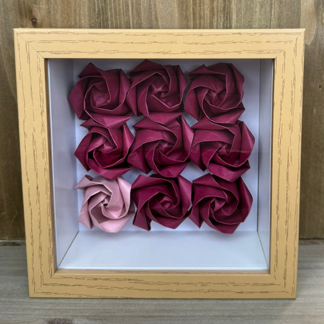 Red and Pink Roses Shadowbox with Neutral Frame - Elegant Home Decor for Wall Display, Wedding Gifts & Memorial Keepsakes