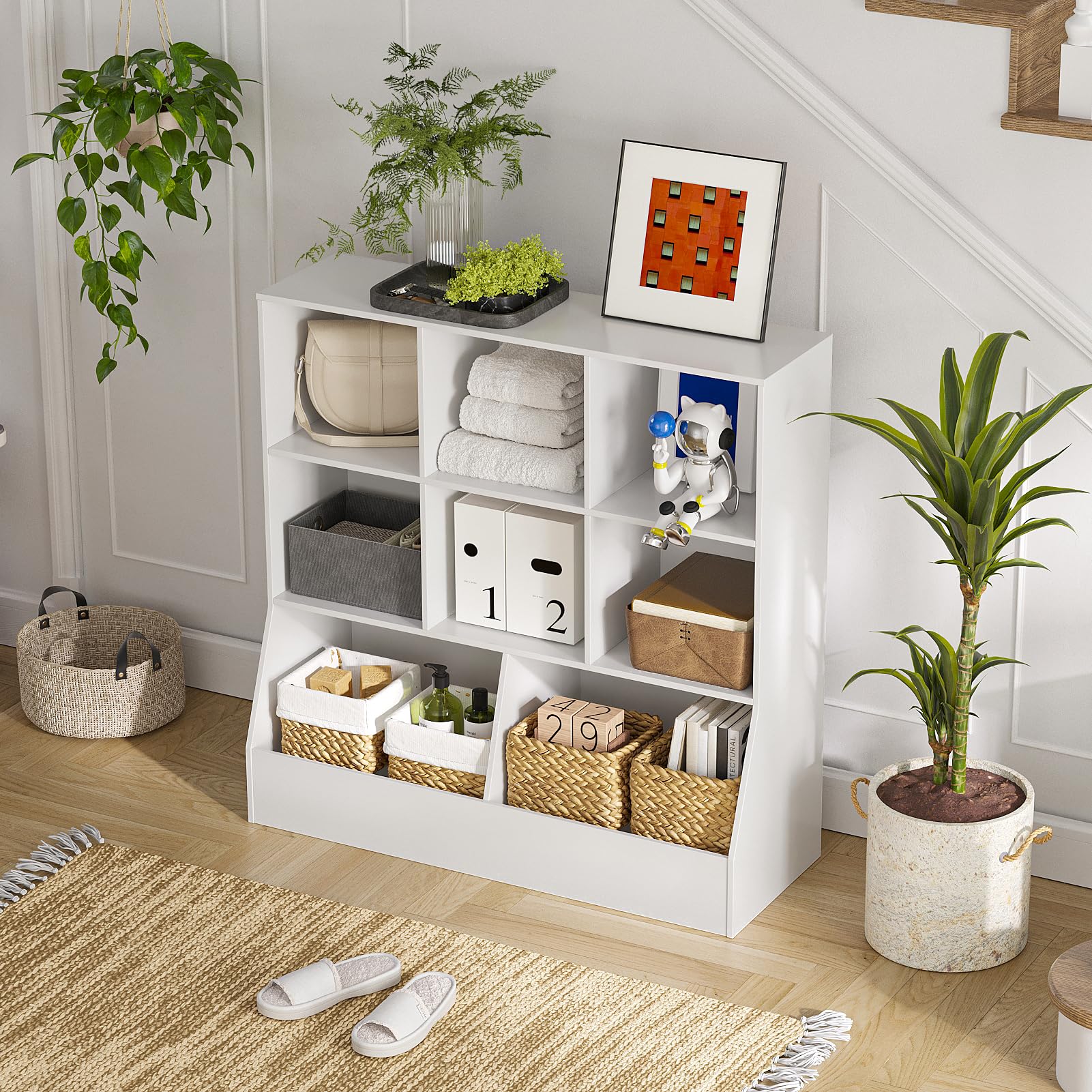 DINZI LVJ 8-Cubby Wooden Toy Storage Organizer & Kids Bookshelf - White 39.4