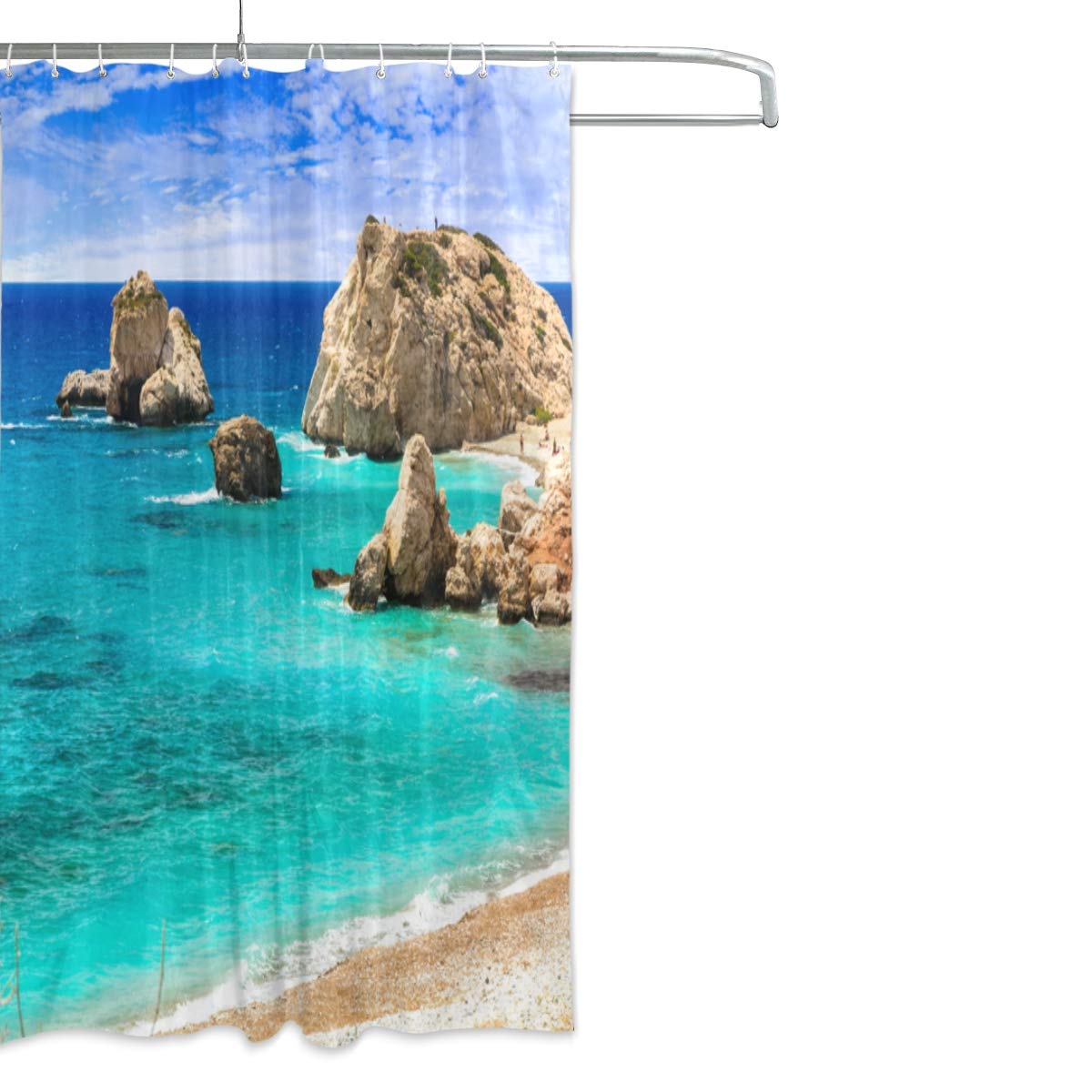 ALAZA Beautiful Beaches Cyprus Shower Curtain 72x72 Inch - Waterproof Polyester Bathroom Decor with Hooks - Perfect for Coastal, Beach House & Vacation Home Bathrooms