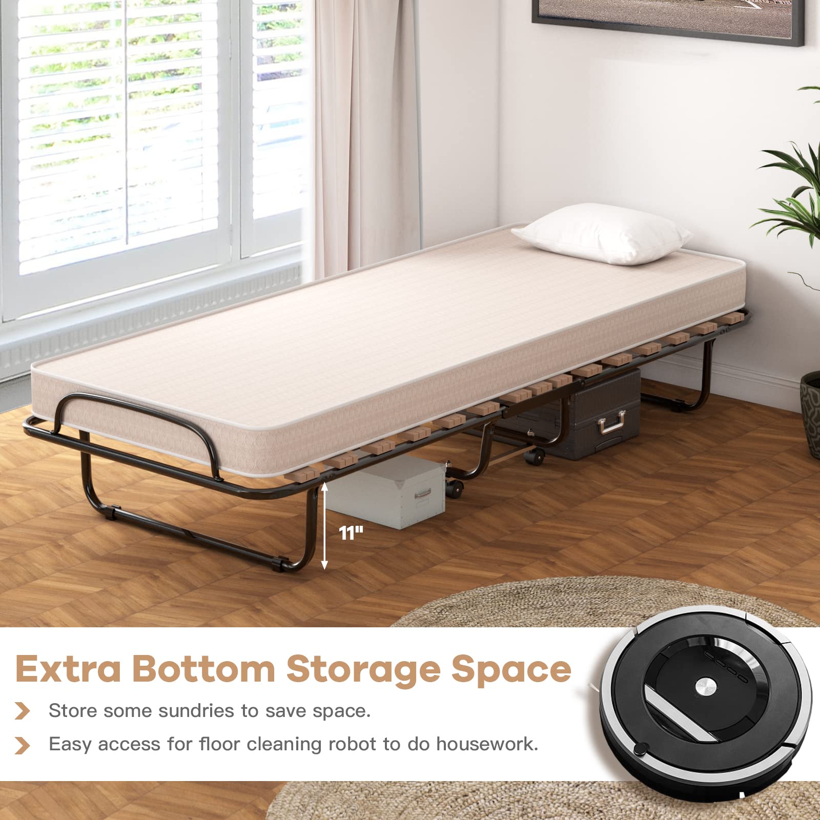 RELAX4LIFE Foldable Guest Bed with Memory Foam Mattress - 75
