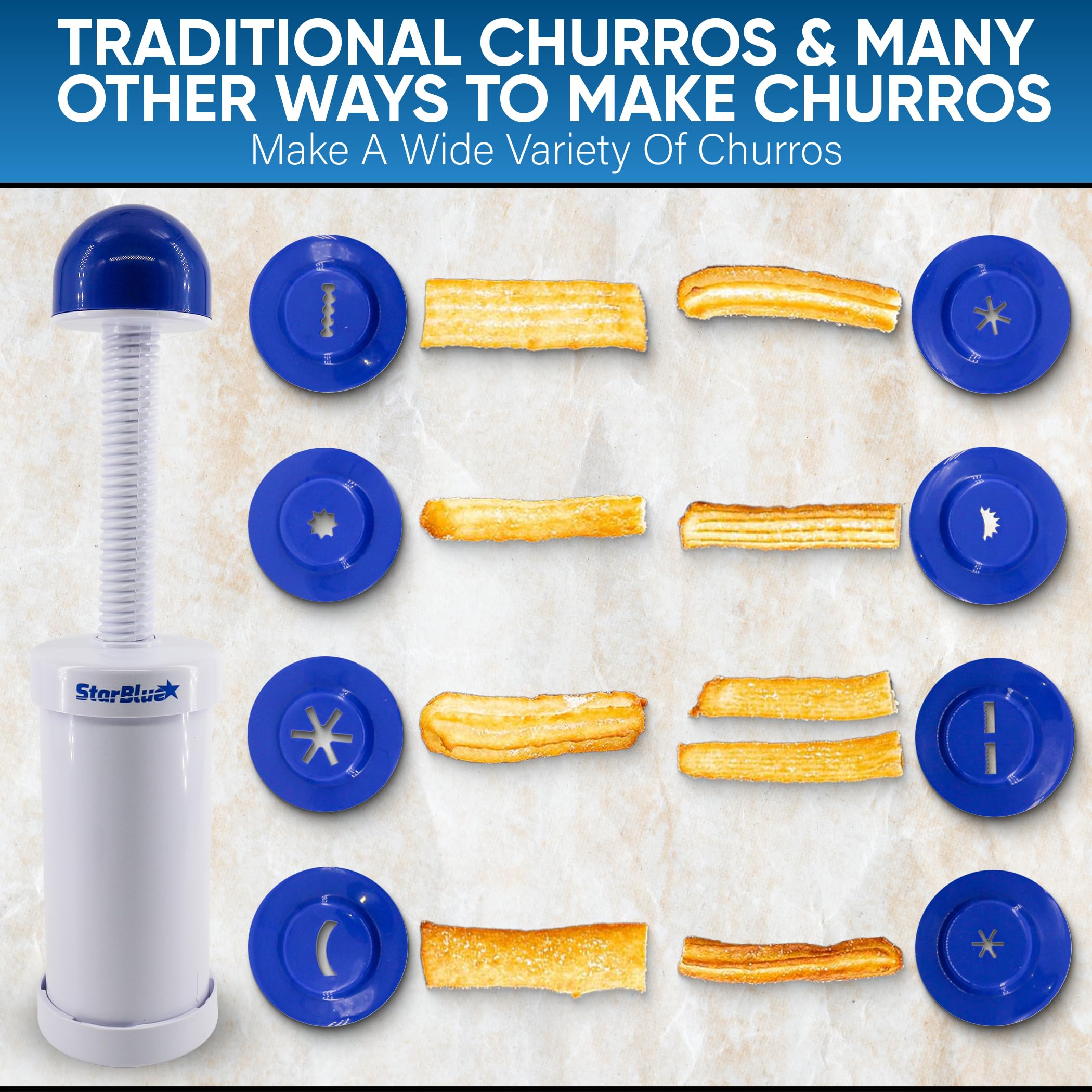 StarBlue Churro Maker and Filler Set with Free Recipe Book - Easy Piping Nozzle Tool for Deep Fried Stuffed Churros - Perfect for Home Baking, Party Snacks, and Spanish Dessert Making