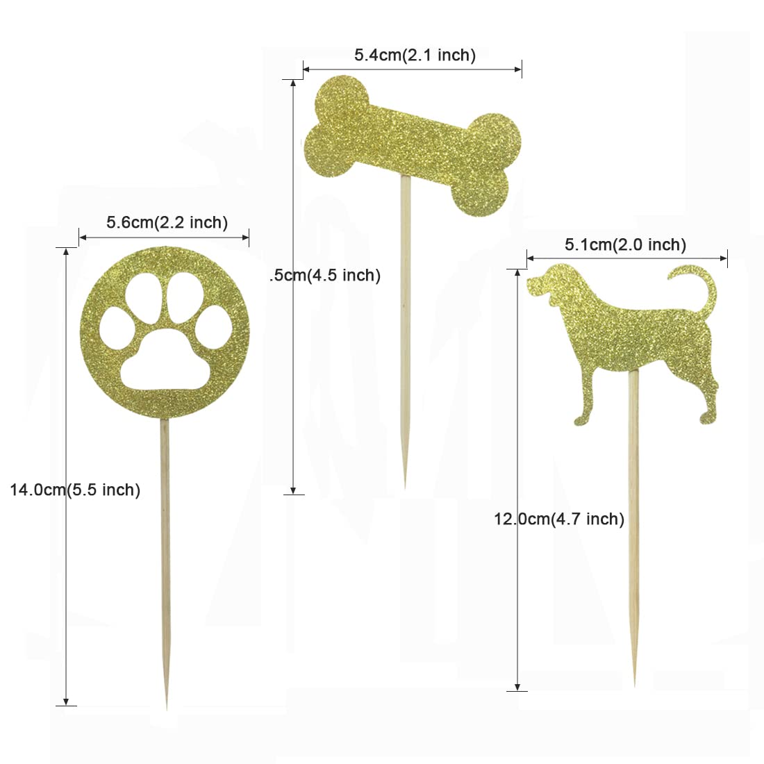 24 PCS Gold Glitter Dog Paw & Bone Cupcake Toppers - Edible Decorations for Baby Shower, Birthday Party, Wedding (Perfect for Pet-Themed Celebrations & Cake Decorating)