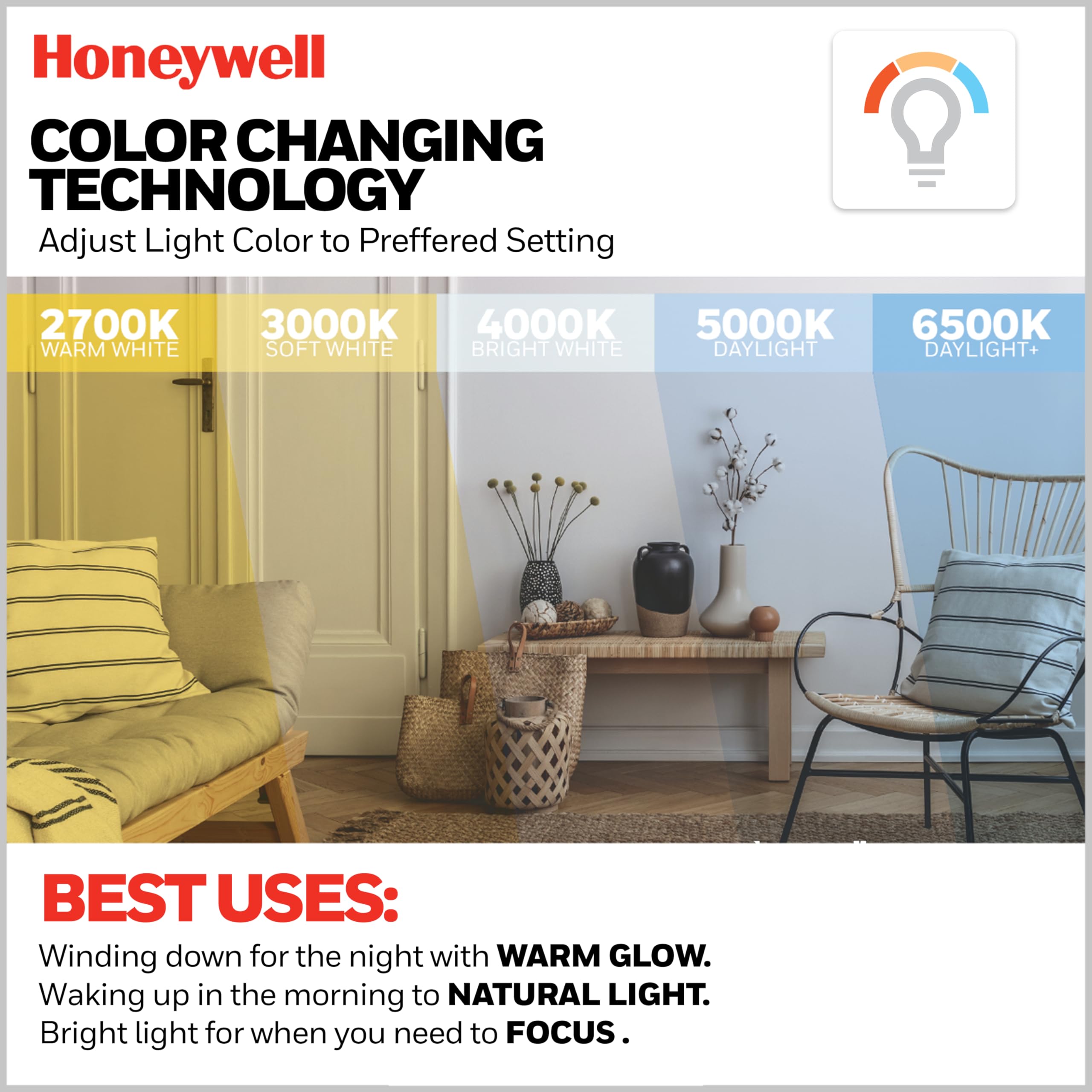 Honeywell 48 Inch Ceiling Fan with Color Changing LED Light, Pull Chain, Dual Mounting Options, 3 Reversible Blades - Brushed Nickel | Indoor Cooling for Living Room, Bedroom & Patio