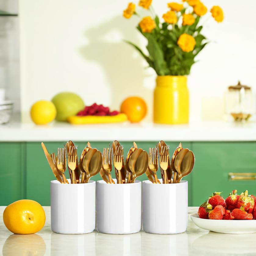 Elegant White Porcelain Utensils Holder & Cutlery Caddy - Silverware Organizer for Kitchen, Party Tableware, Cabinet Storage | Perfect for Dining, Entertaining & Home Decor