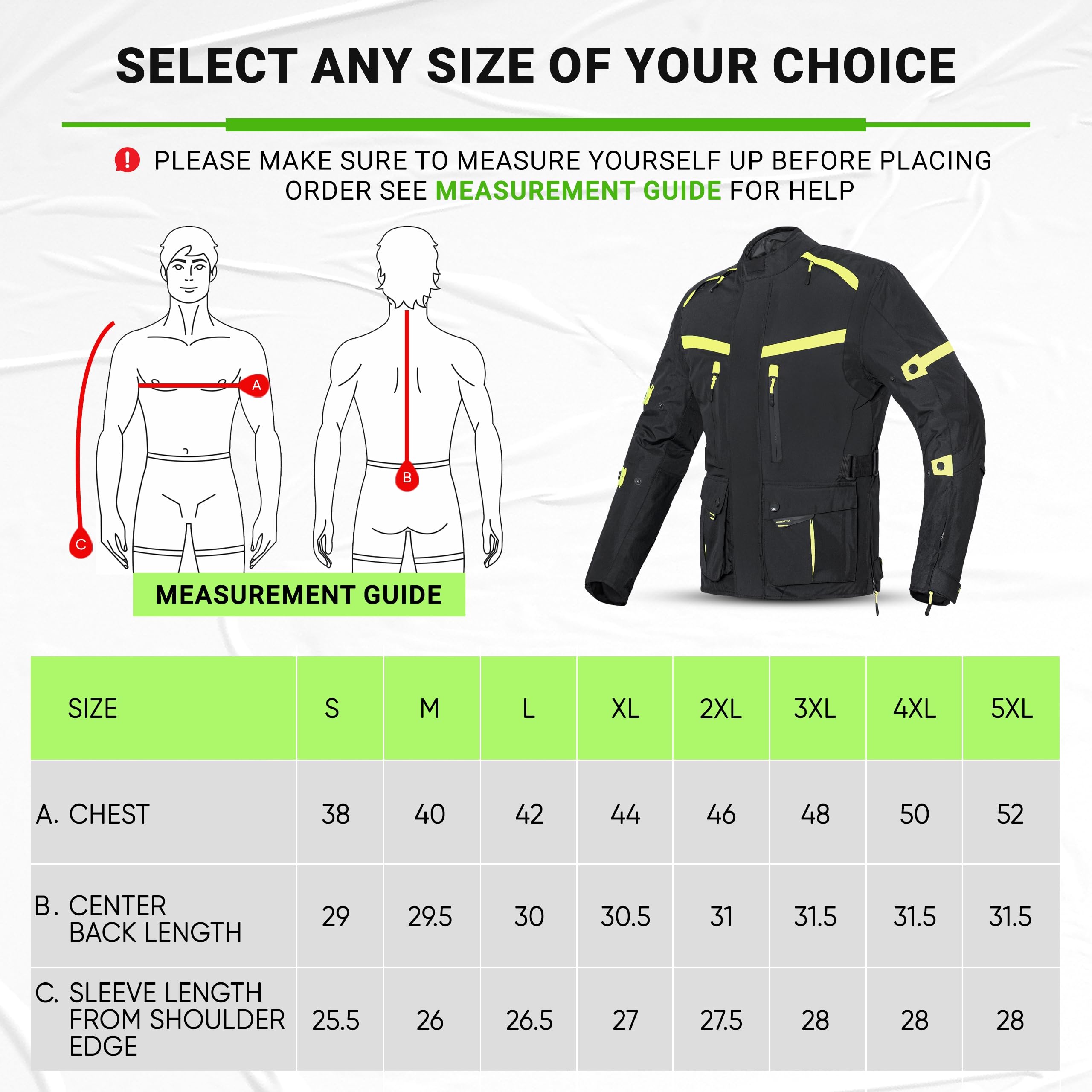 WICKED STOCK CE Level 2 Certified Waterproof Motorcycle Jacket for Men - Reflective Armored Biker Jacket with 8 Pockets & Adjustable Fit (Biceps, Forearms, Waist) - 4 Season Riding Gear for Commuting, Touring & Adventure Motorcycling