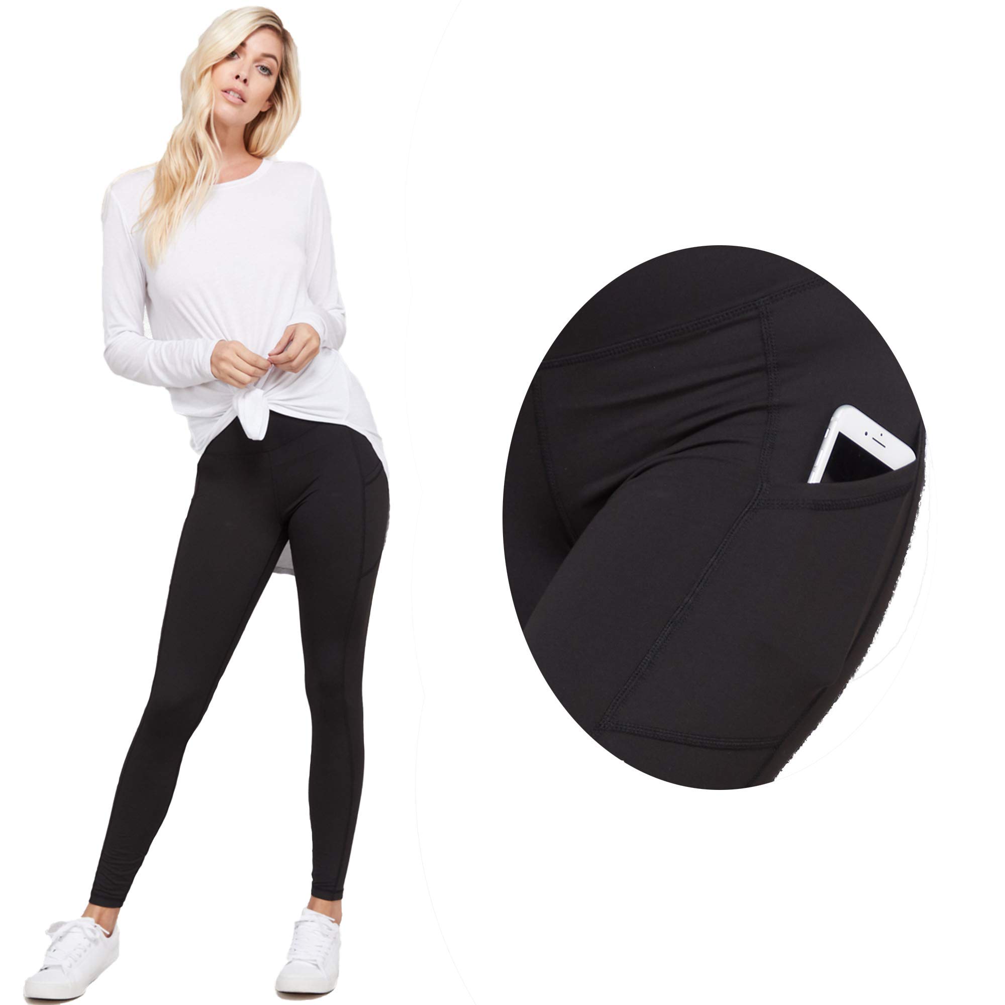 Women's Butter Soft Yoga Leggings with Side Pockets - High Waist Athleisure Pants for Yoga, Gym & Lounge - Regular & Plus Size