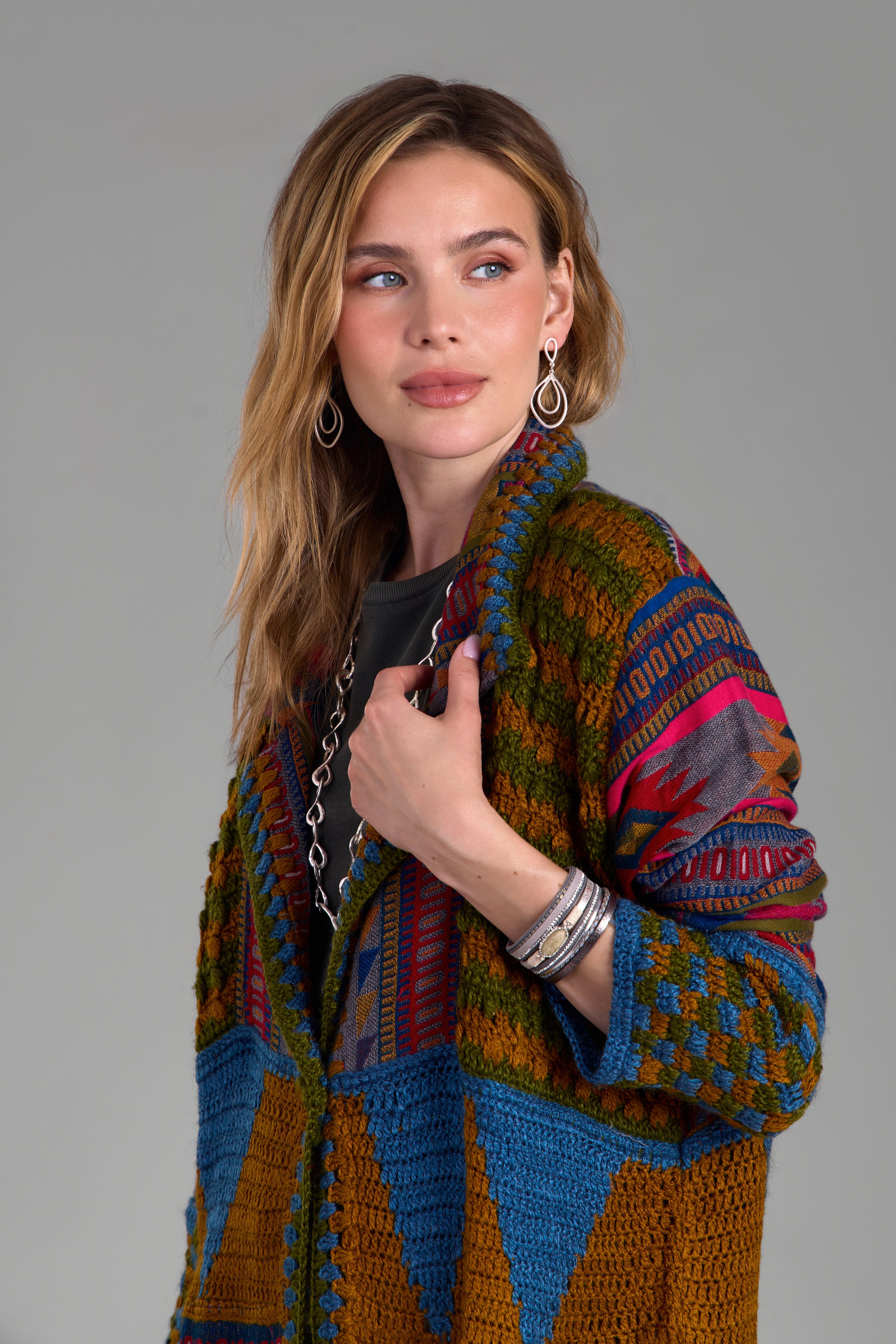 Handmade Crochet Woven Aztec Kimono Cardigan - Boho Chic Lace Cover Up for Women - Perfect for Beach, Festival & Summer Outfits