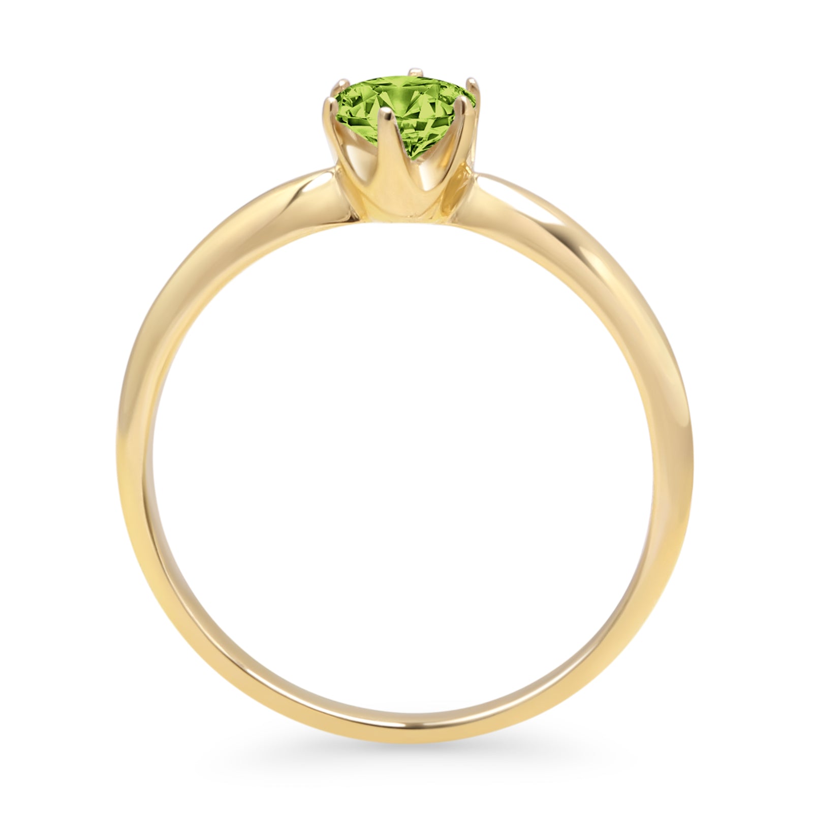 14K Yellow Gold Round Peridot and Cubic Zirconia Solitaire Ring for Women - Elegant Birthstone Jewelry Gift for August, Engagement, Wedding, Anniversary