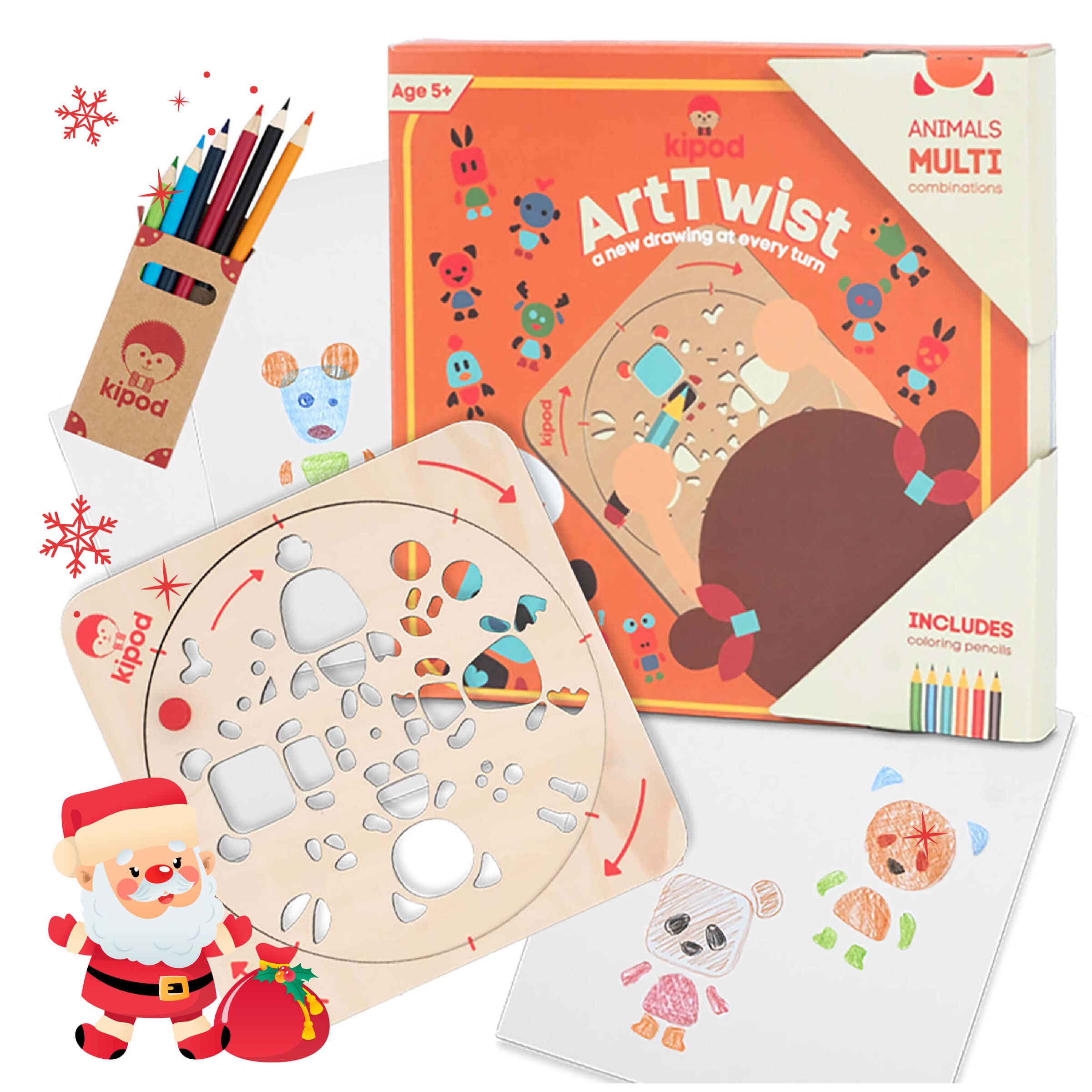 ArtTwist Kids Drawing Stencils Kit - Rotating Wooden Spin Art Set with 6 Colored Pencils & 5 Papers - Montessori Art Supplies for Boys Girls Ages 5-12 - Creative Gift for Birthday, Classroom & Homeschool Activities