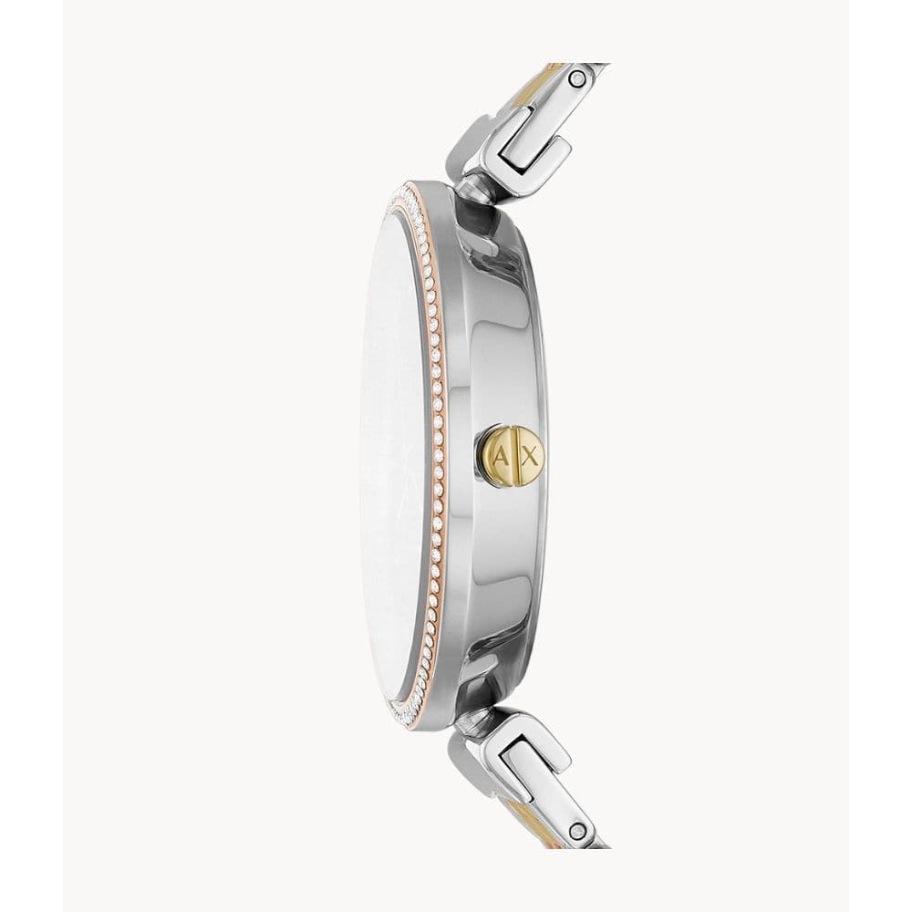 Armani Exchange Women's Three-Hand Tri-Tone Stainless Steel Watch - Stylish Accessory for Work, Parties & Everyday Wear