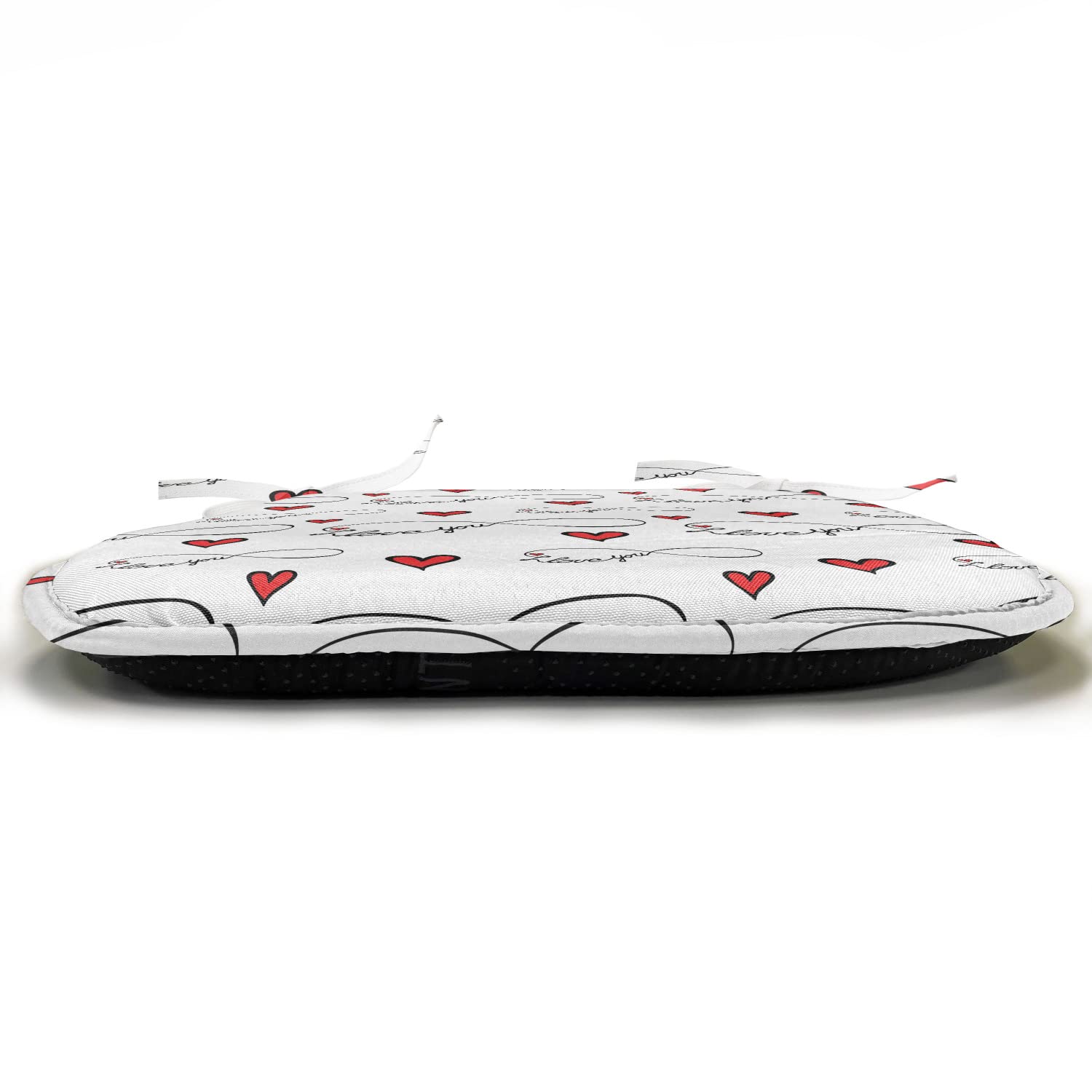 Ambesonne I Love You Chair Cushion Set of 8 - Romantic Red Hearts Valentine's Day Gift, Non-Slip Seat Pads for Kitchen, Dining, Patio & Office (16x16 Inch, Red Black White) - Perfect for Couples Gifts, Anniversary Decor & Home Accents