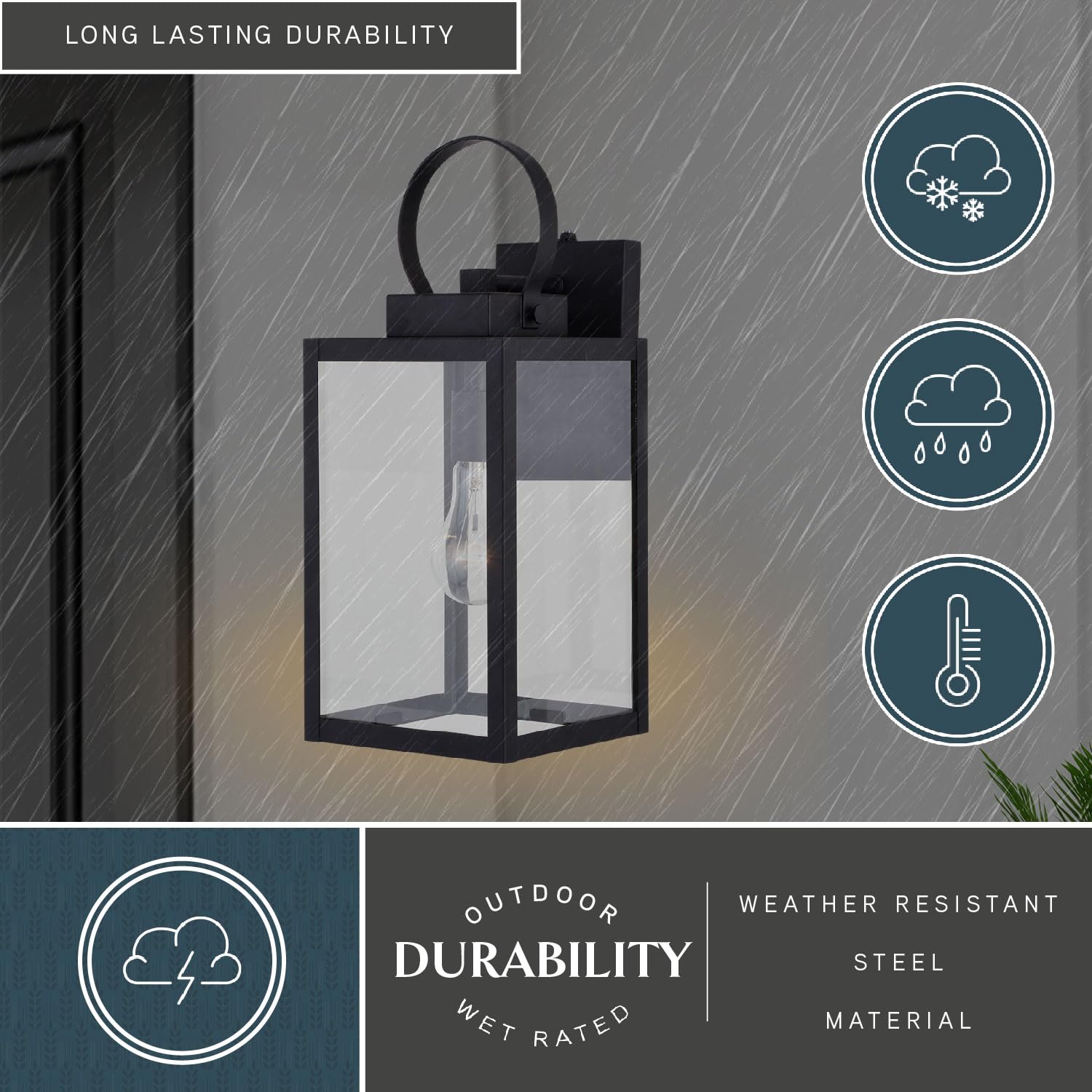 VAXCEL Medinah 7-Inch Black Outdoor Wall Lantern with Clear Glass - Dusk to Dawn Sensor - Perfect for Porch, Patio, Garden & Entryway Lighting