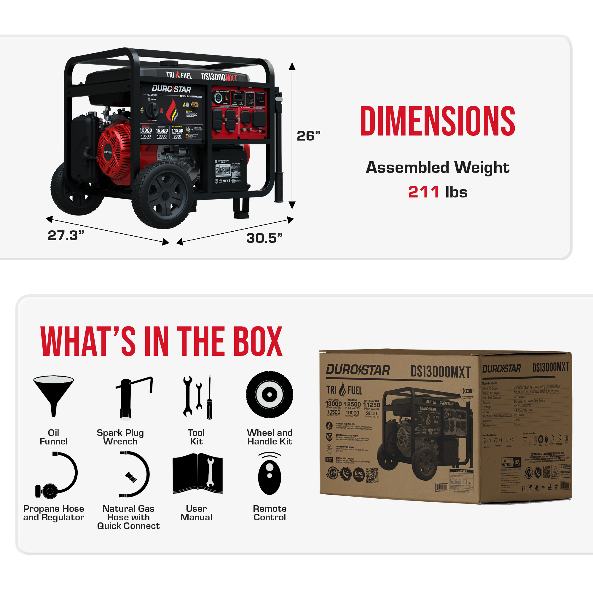 13,000W Tri-Fuel Portable Generator with CO Alert - Gas, Propane & Natural Gas Compatible for Home Backup, Camping & Emergency Power