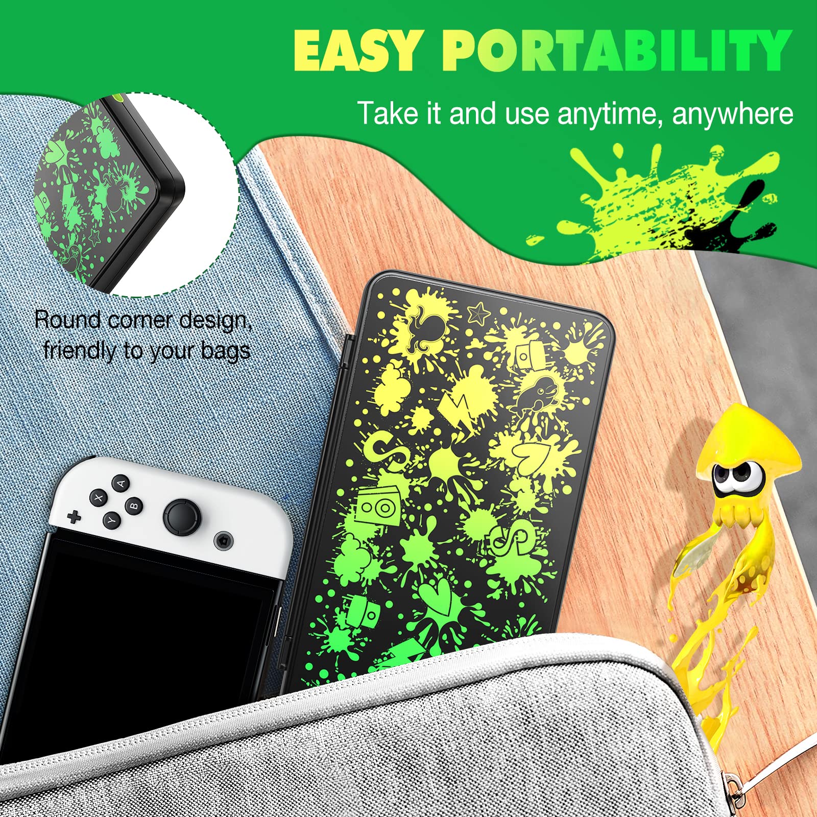 Moko Game Card Holder Case for Nintendo Switch OLED/Switch/Switch Lite - 24 Game Card Slots & 24 Micro SD Slots - Protective Storage Organizer (Green/Yellow) - Perfect for Travel & Gaming Accessories Organization