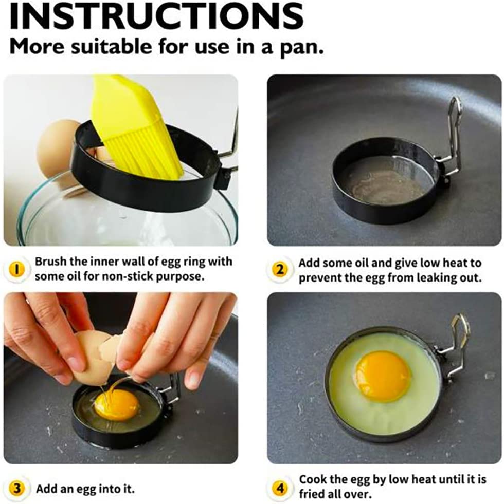 4 Inch Large Stainless Steel Egg Rings for Frying - 2 Pack Nonstick Round Egg Shaper Molds with Anti-Scald Handle - Perfect for English Muffins, Pancakes, Griddle Cooking & Breakfast Meal Prep