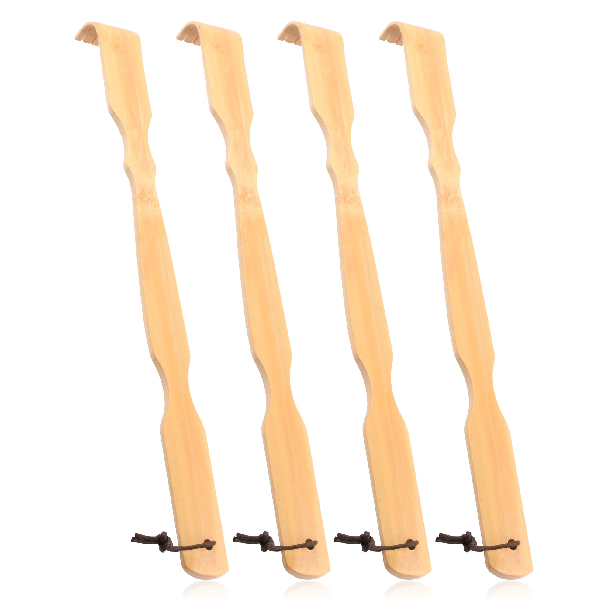 Renook 4-Pack Wooden Bamboo Back Scratcher - 17 Inch Long Handle Back Scratchers for Adults, Men & Women - Natural Wooden Back Itching Relief Tool - Perfect for Home, Office & Travel Use