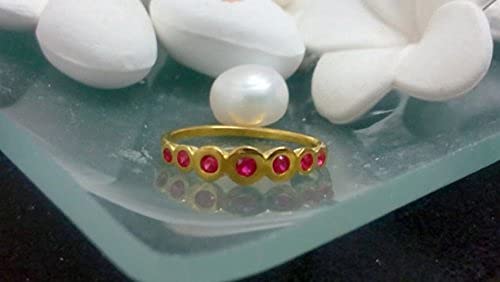 Tiny Ruby Ring - 14K Gold July Birthstone Ring, Custom Half Eternity Slim Band for Engagement, Wedding, Anniversary Gift - Perfect for Everyday Wear & Special Occasions