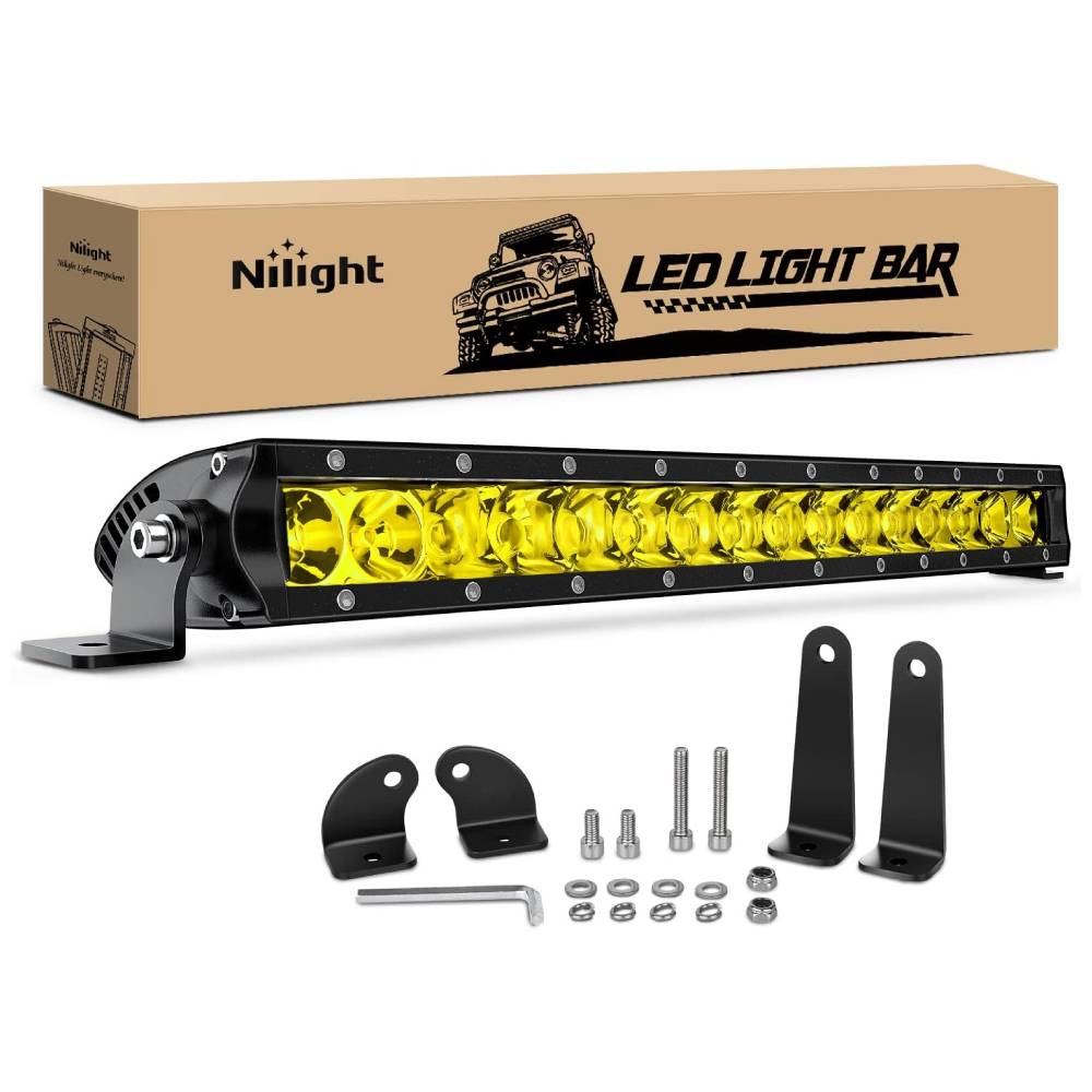 17 Inch 80W 8000LM Amber LED Light Bar - Slim Spot/Flood Combo with 2 Mounting Styles | Perfect for Off-Road Trucks, ATVs, UTVs & Marine Applications