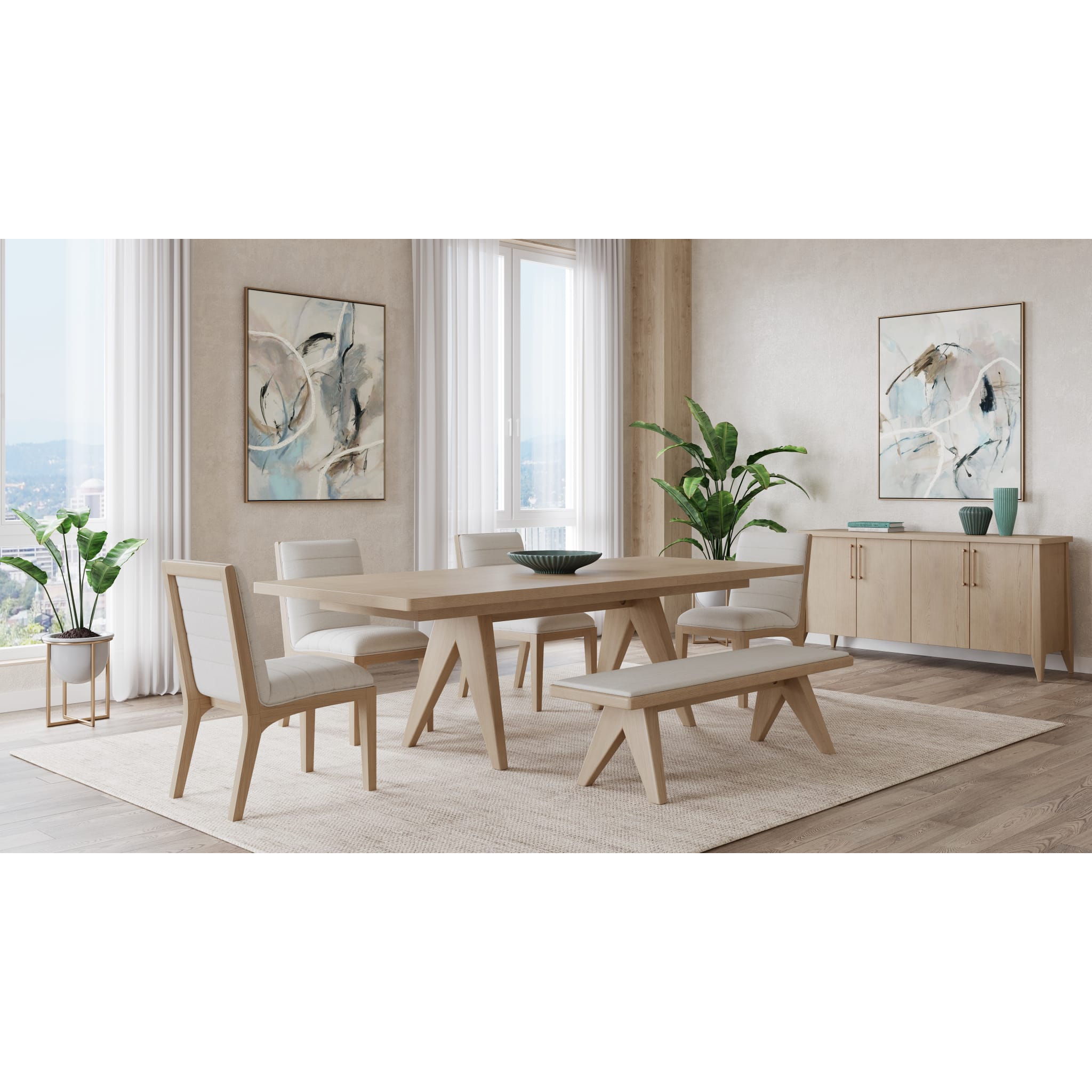 Sumire Upholstered Bench with Ginger & Natural Linen Fabric - Stylish Entryway, Bedroom or Living Room Seating Furniture for Home Decor