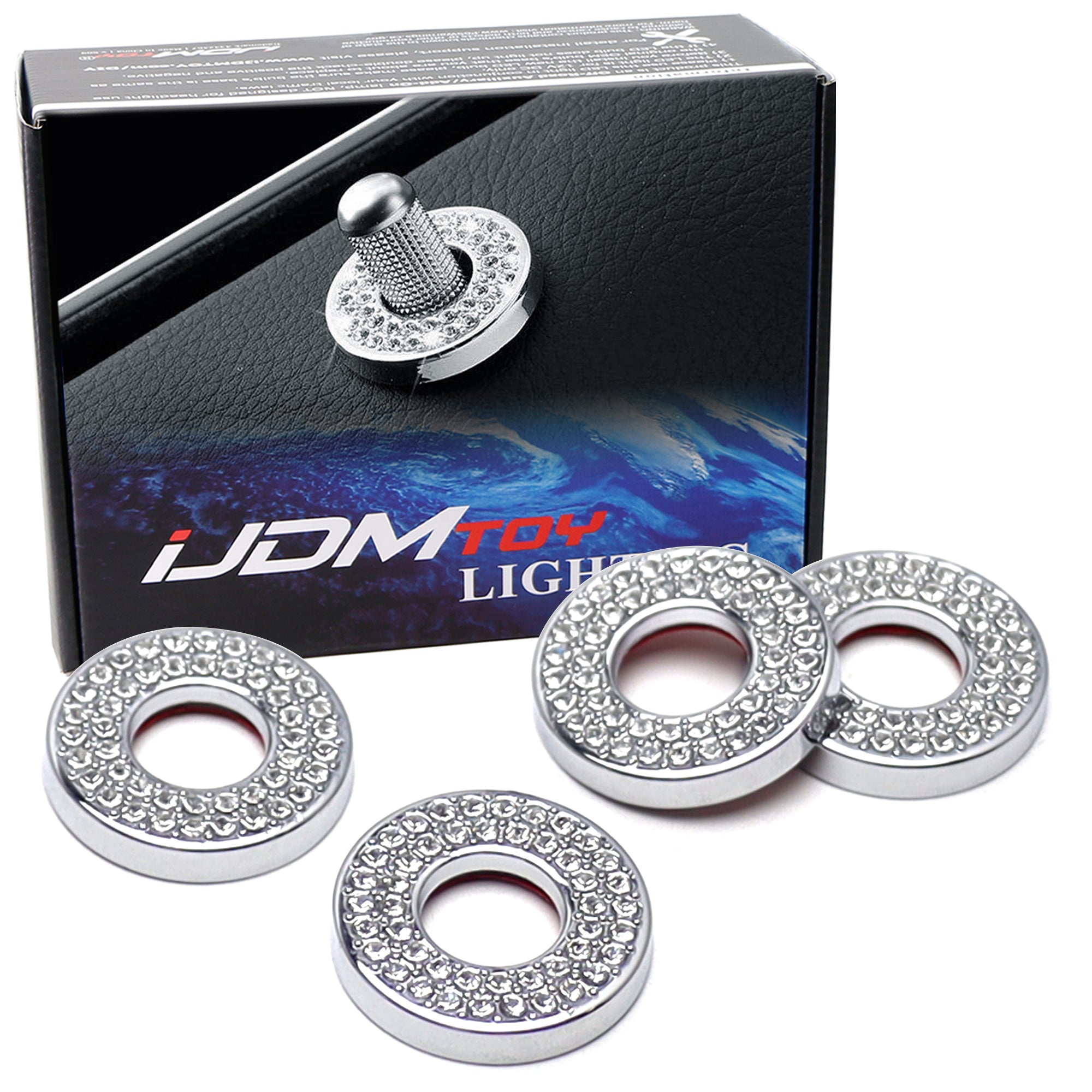 4-Pack Round Crystal Bling Alloy Door Lock Pin Decorative Rings for Mercedes C-Class E-Class GLC - Luxury Car Accessories for Enhanced Interior Style & Protection