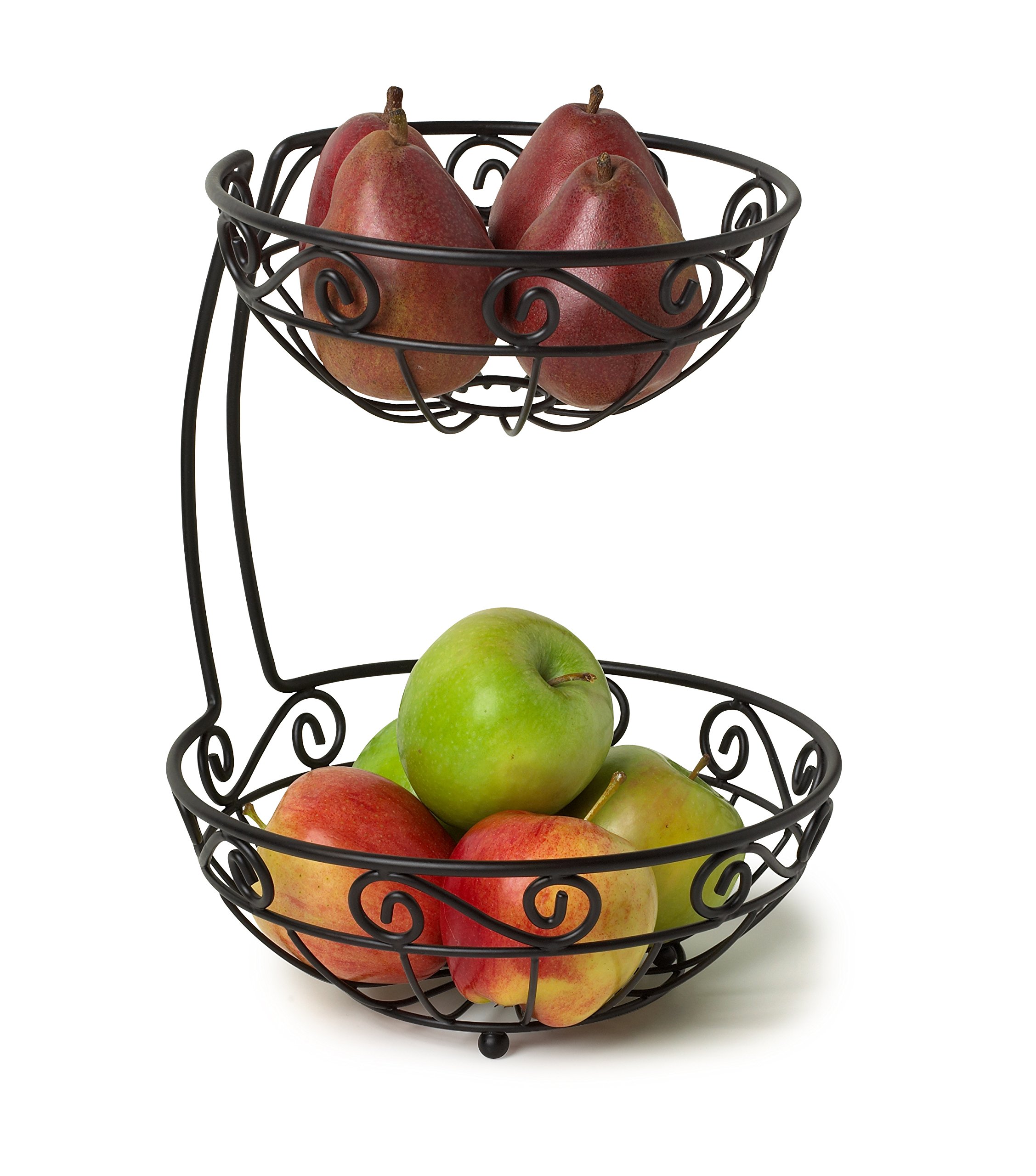 2-Tier Black Spectrum Scroll Fruit Stand - Kitchen Counter Organizer for Fruits, Vegetables & Food Storage | Perfect for Pantry, Dining Table & Small Space Organization