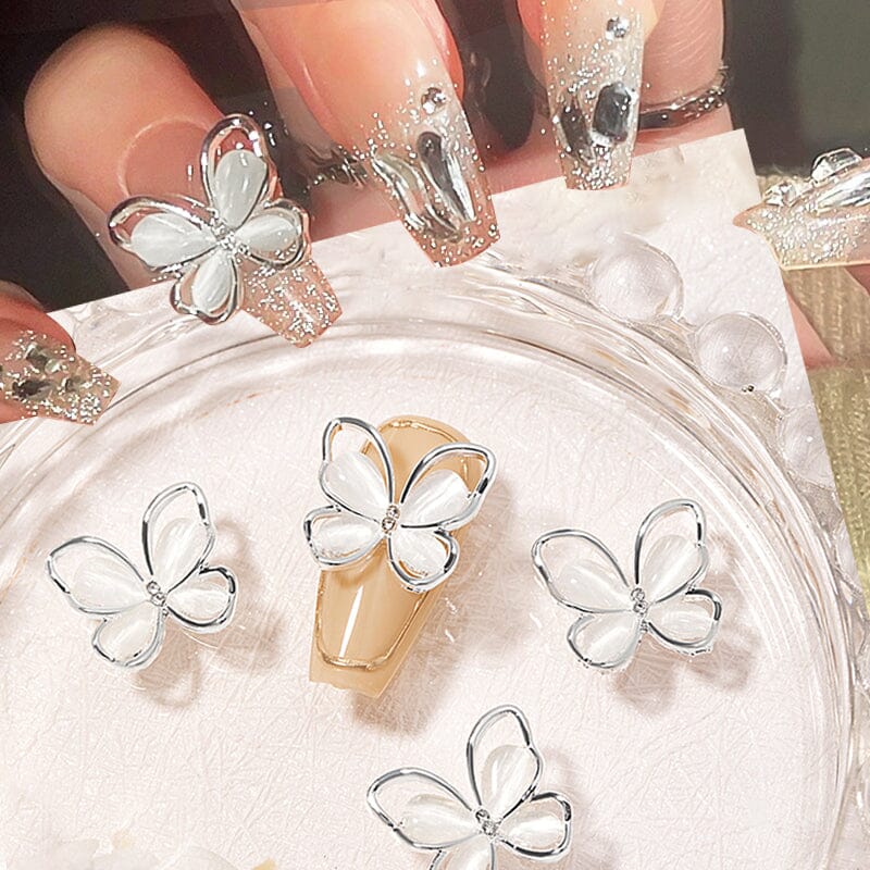 Butterfly Opal Alloy Nail Art Decorations - 12pcs Elegant 3D Nail Charms for DIY Manicure, Perfect for Wedding, Party & Special Occasions