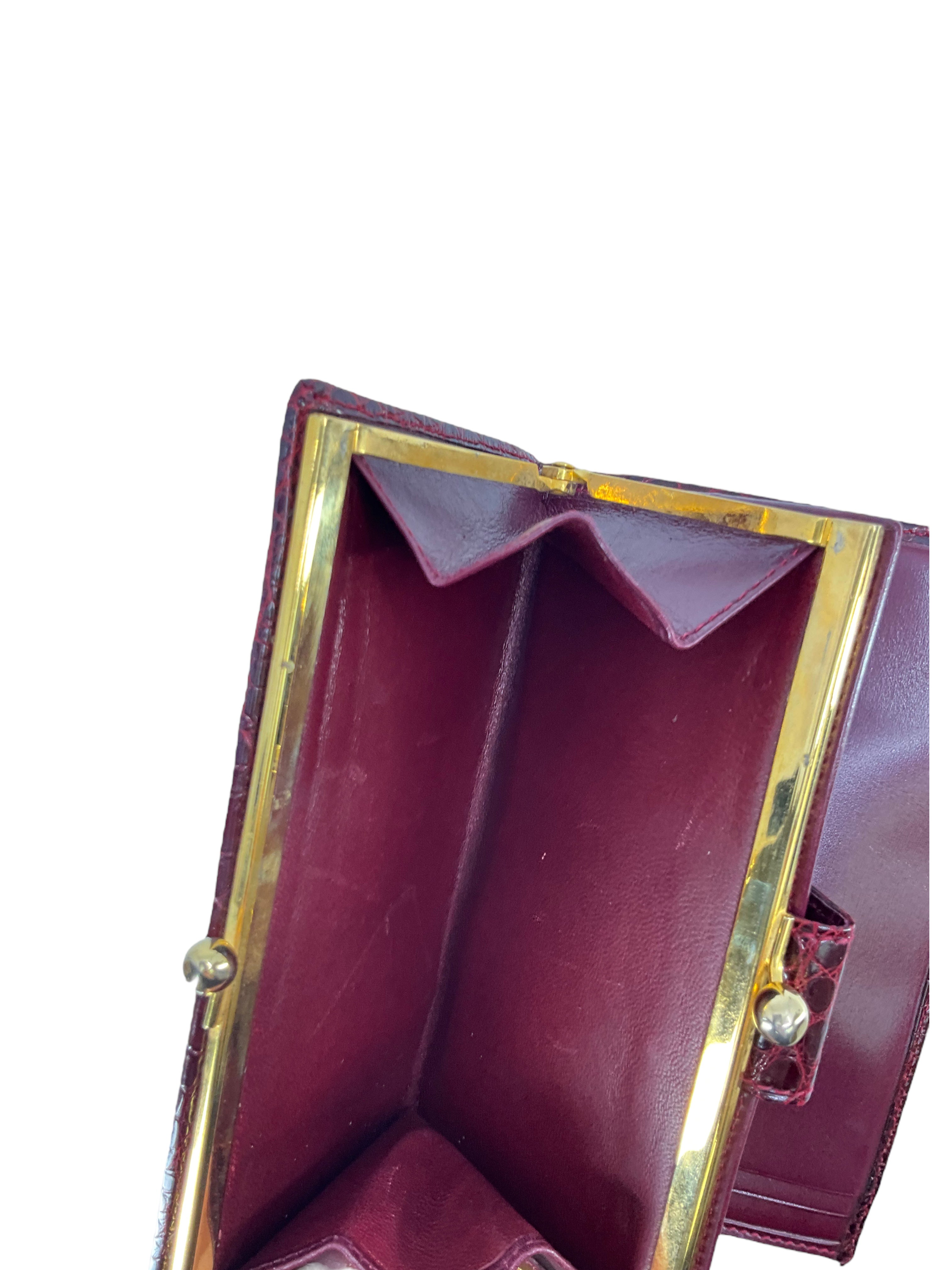 Authentic Gucci Burgundy Crocodile Leather Wallet for Men - Luxury Slim Bifold Credit Card Holder - Perfect for Business, Travel & Everyday Use