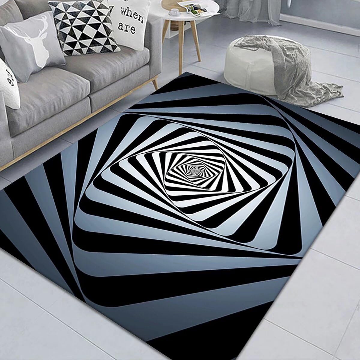 3D Swirl Visual Area Rug for Living Room & Dining Room - Modern Abstract Vortex Optical Illusion Rectangular Carpet - Non-Slip Home Decor - 3'x5' Blue/Gray - Perfect for Bedroom, Office & Lounge Areas