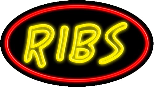 Custom Ribs Neon Sign - Handcrafted Glass Art, Made in USA - Perfect for Bar, Restaurant, or Man Cave Decor