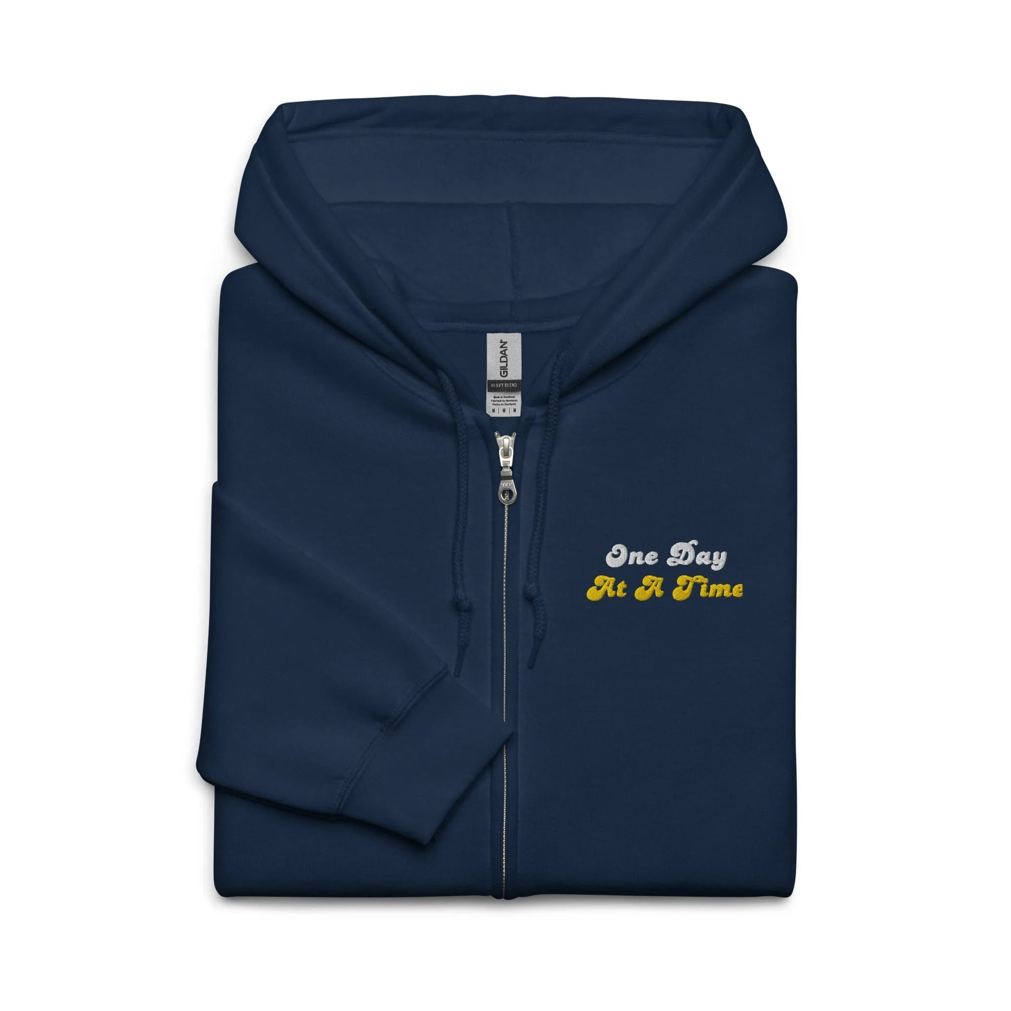 One Day At A Time Embroidered Zip Up Hoodie - Stylish Comfort for Everyday Wear, Perfect for Casual Outings and Relaxing at Home