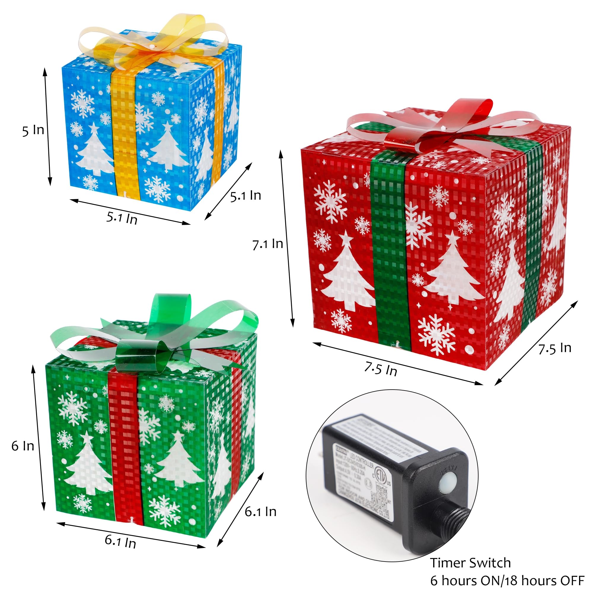 3-Pack LED Snowflake Gift Boxes - 60 Warm White Christmas Lights for Holiday Tree Presents, Home Decor & Party Favors | Perfect for Christmas Gifts, Wedding Favors & Festive Decorations