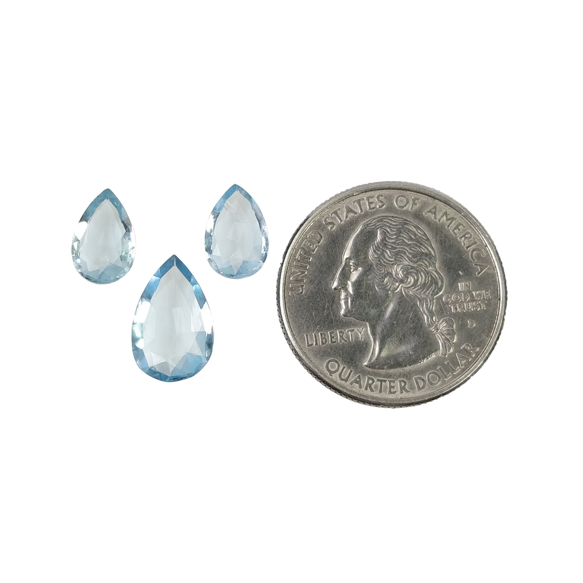 Natural Blue Aquamarine Gemstone - 4.75cts Untreated Rose Cut Pear Shape (10.5x7mm & 14x9mm, 3pcs) for Jewelry Making, Engagement Rings & Healing Crystal Collections